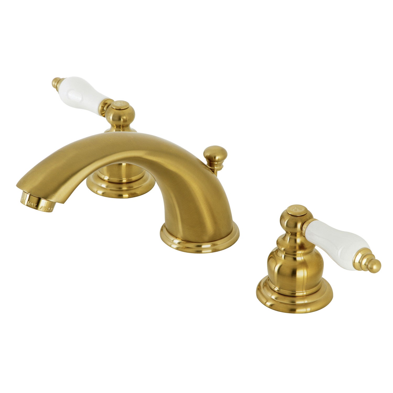 Kingston Heirloom KB967PLSB - Magellan Two-Handle 3-Hole Deck Mount Widespread Bathroom Faucet with Pop-Up Drain, Brushed Brass