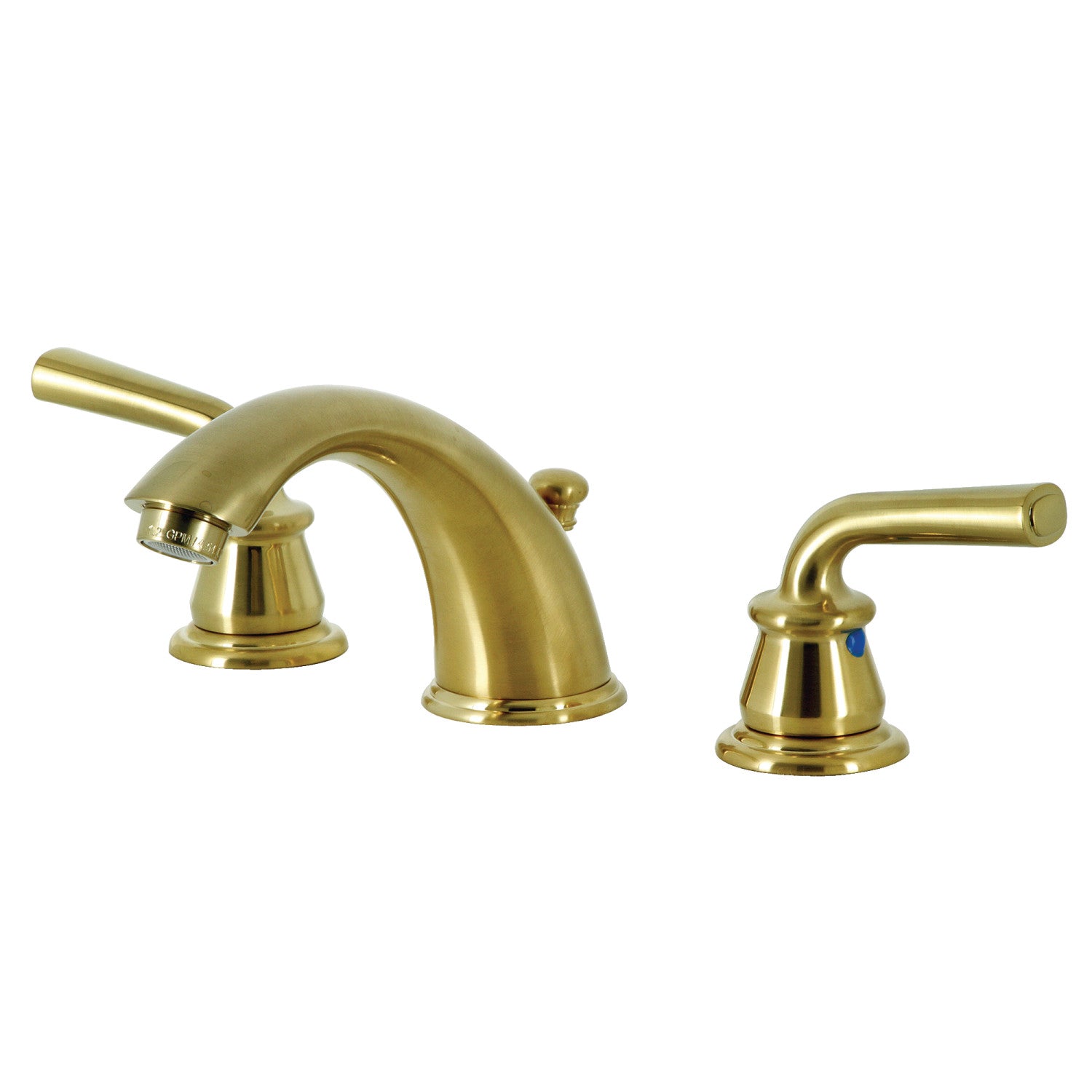 Kingston Tulare KB967RXLSB - Restoration Two-Handle 3-Hole Deck Mount Widespread Bathroom Faucet with Pop-Up Drain, Brushed Brass