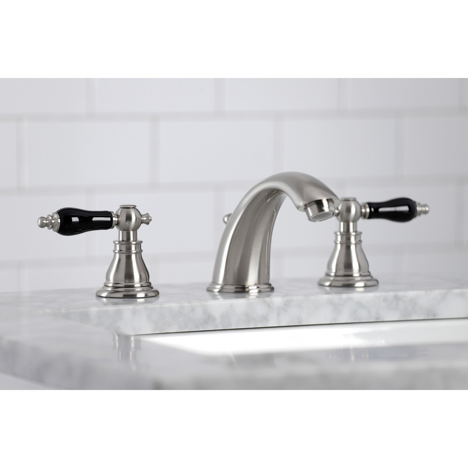 Kingston Heirloom KB968AKL - Duchess Two-Handle 3-Hole Deck Mount Widespread Bathroom Faucet with Pop-Up Drain, Brushed Nickel — thumbnail 3
