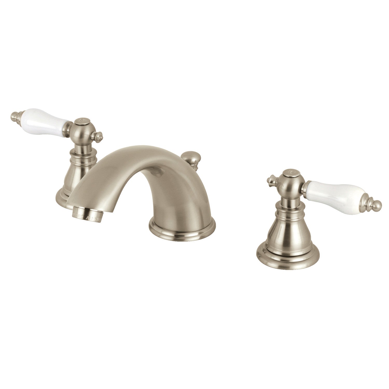 Kingston Tulare KB968APL - American Patriot Two-Handle 3-Hole Deck Mount Widespread Bathroom Faucet with Pop-Up Drain, Brushed Nickel
