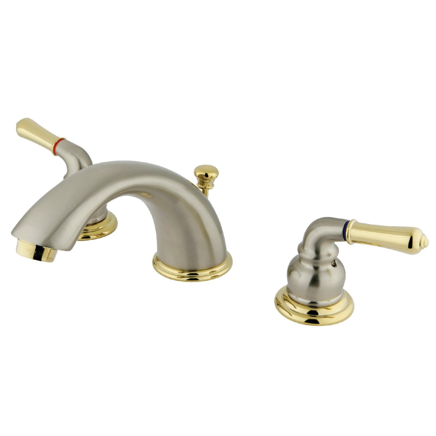 Kingston Tulare KB969 - Magellan Two-Handle 3-Hole Deck Mount Widespread Bathroom Faucet with Pop-Up Drain, Brushed Nickel/Polished Brass