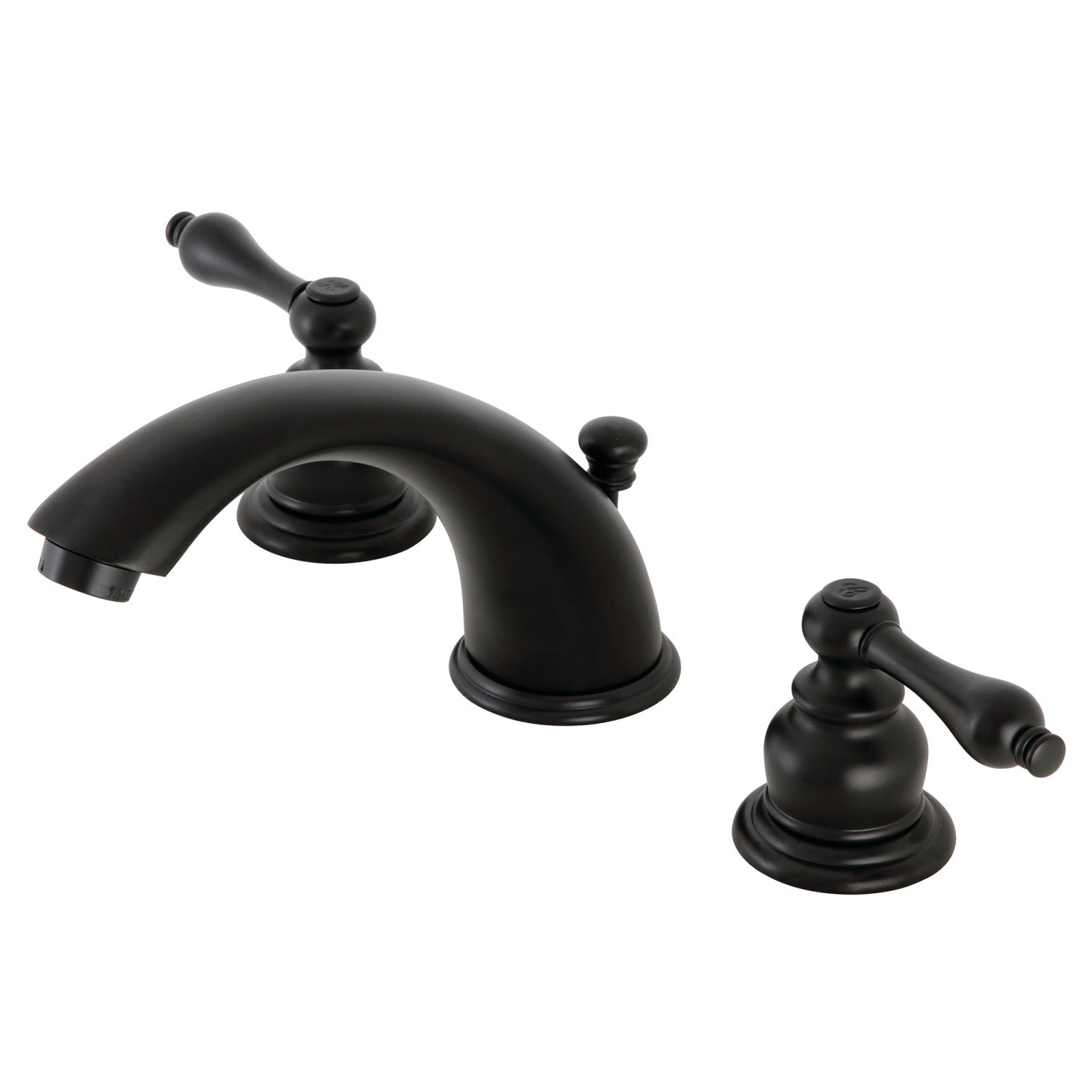 Kingston Heirloom KB970AL - Victorian Two-Handle 3-Hole Deck Mount Widespread Bathroom Faucet with Pop-Up Drain, Matte Black
