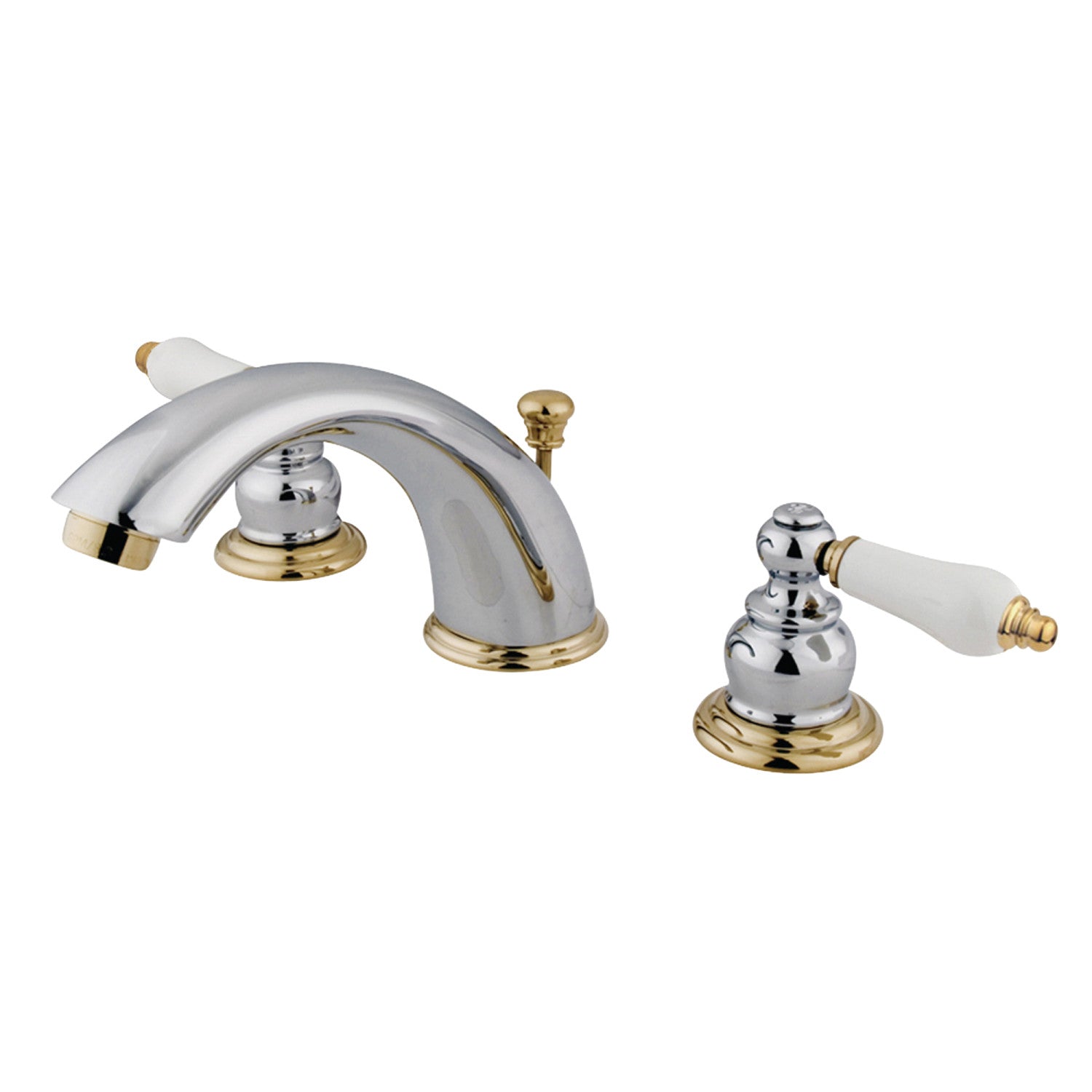 Kingston Heirloom KB974B - Victorian Two-Handle 3-Hole Deck Mount Widespread Bathroom Faucet with Pop-Up Drain, Polished Chrome/Polished Brass