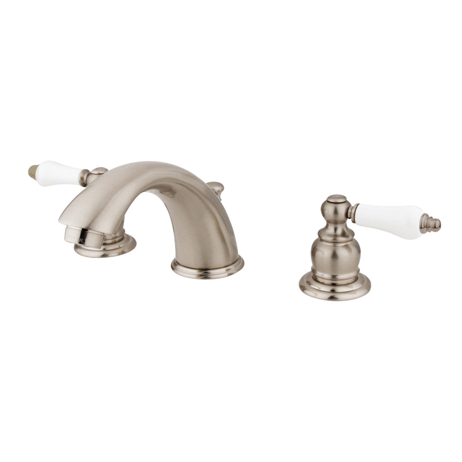 Kingston Heirloom KB978B - Victorian Two-Handle 3-Hole Deck Mount Widespread Bathroom Faucet with Pop-Up Drain, Brushed Nickel
