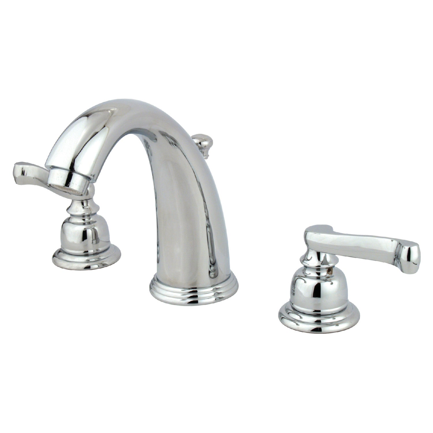 Kingston Tulare KB981FL - Royale Two-Handle 3-Hole Deck Mount Widespread Bathroom Faucet with Pop-Up Drain, Polished Chrome