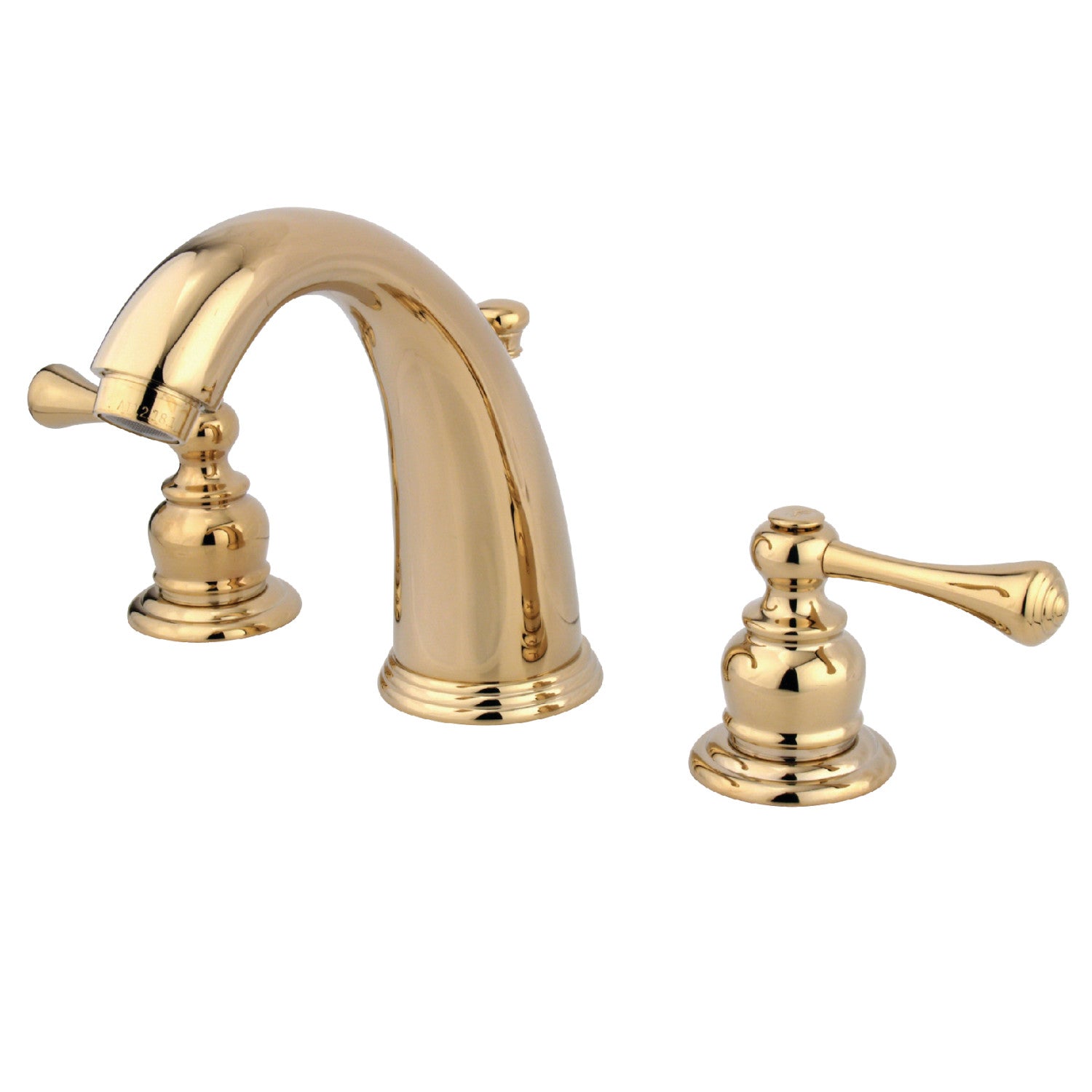 Kingston Heirloom KB982BL - Victorian Two-Handle 3-Hole Deck Mount Widespread Bathroom Faucet with Pop-Up Drain, Polished Brass