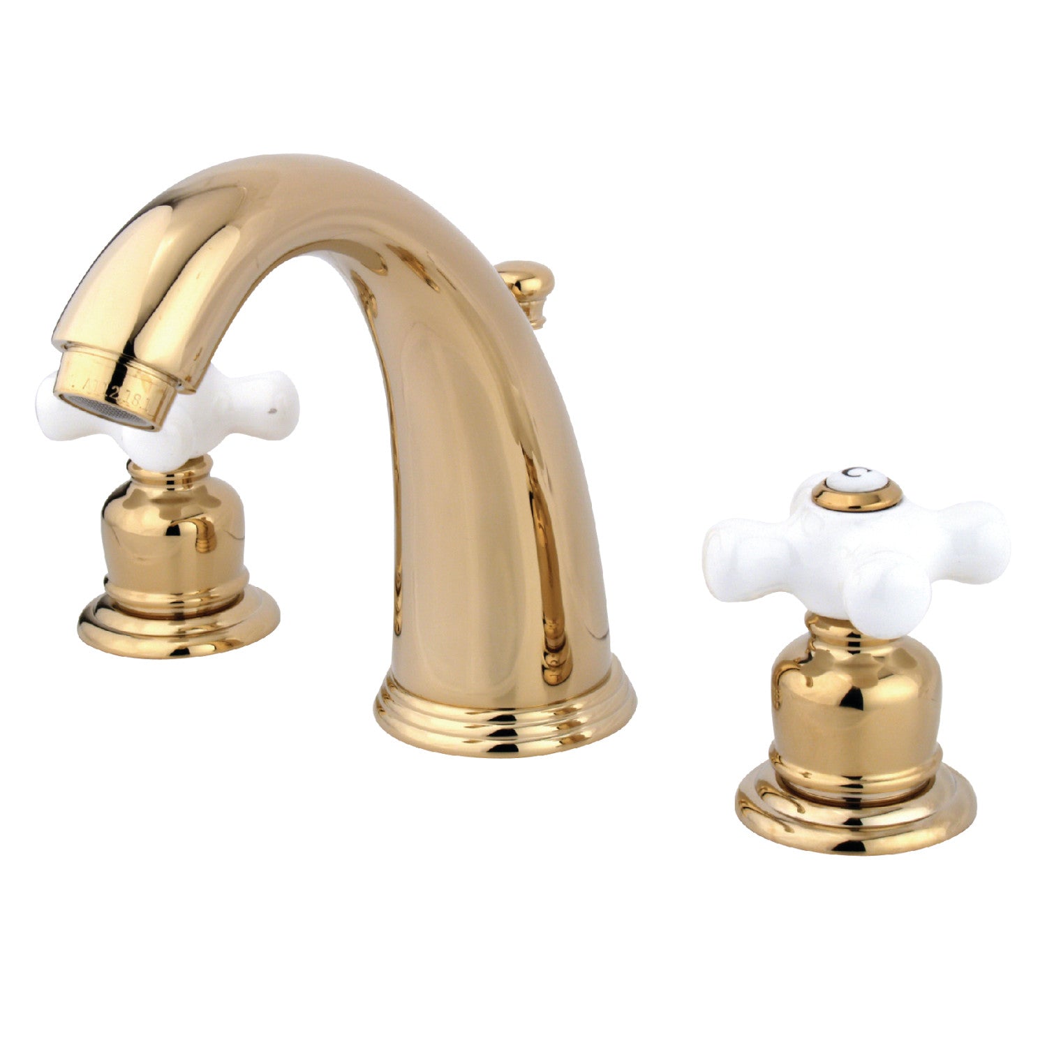 Kingston Heirloom KB982PX - Victorian Two-Handle 3-Hole Deck Mount Widespread Bathroom Faucet with Pop-Up Drain, Polished Brass