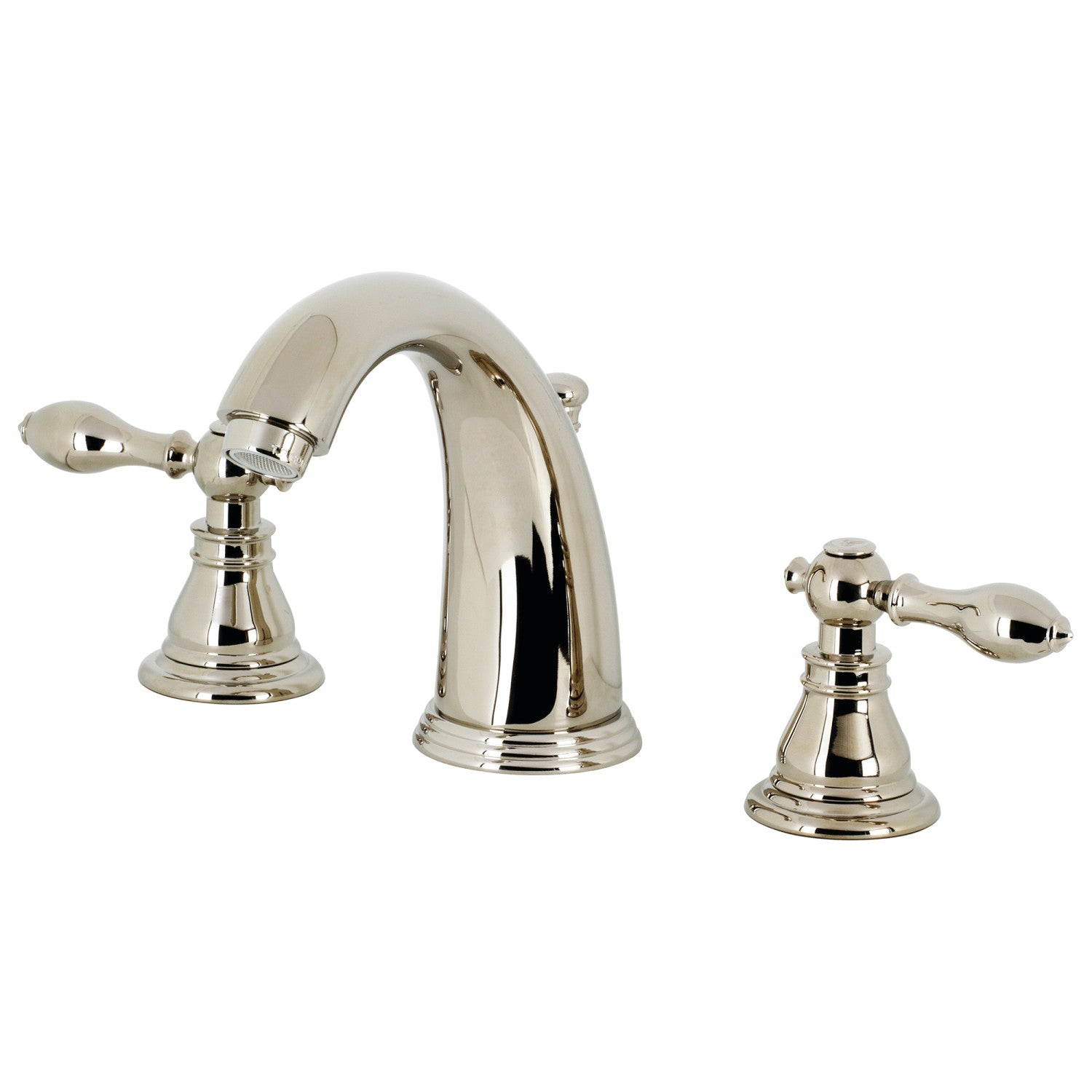 Kingston Tulare KB986ACLPN - American Classic Two-Handle 3-Hole Deck Mount Widespread Bathroom Faucet with Pop-Up Drain, Polished Nickel