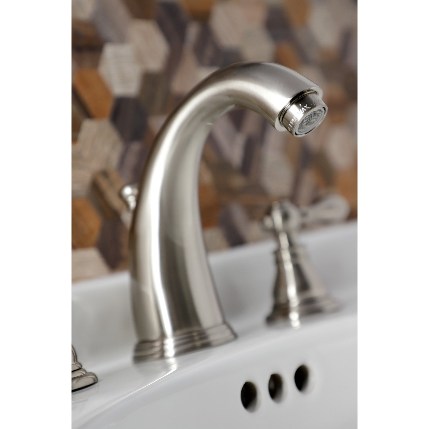 Kingston Tulare KB988ACL - American Classic Two-Handle 3-Hole Deck Mount Widespread Bathroom Faucet with Pop-Up Drain, Brushed Nickel — thumbnail 2