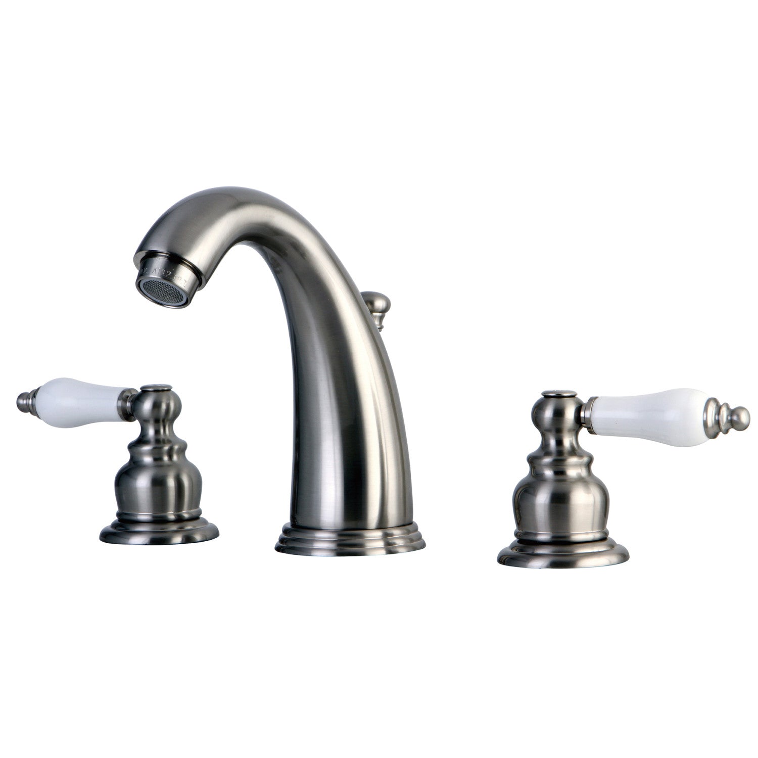 Kingston Heirloom KB988PL - Victorian Two-Handle 3-Hole Deck Mount Widespread Bathroom Faucet with Pop-Up Drain, Brushed Nickel