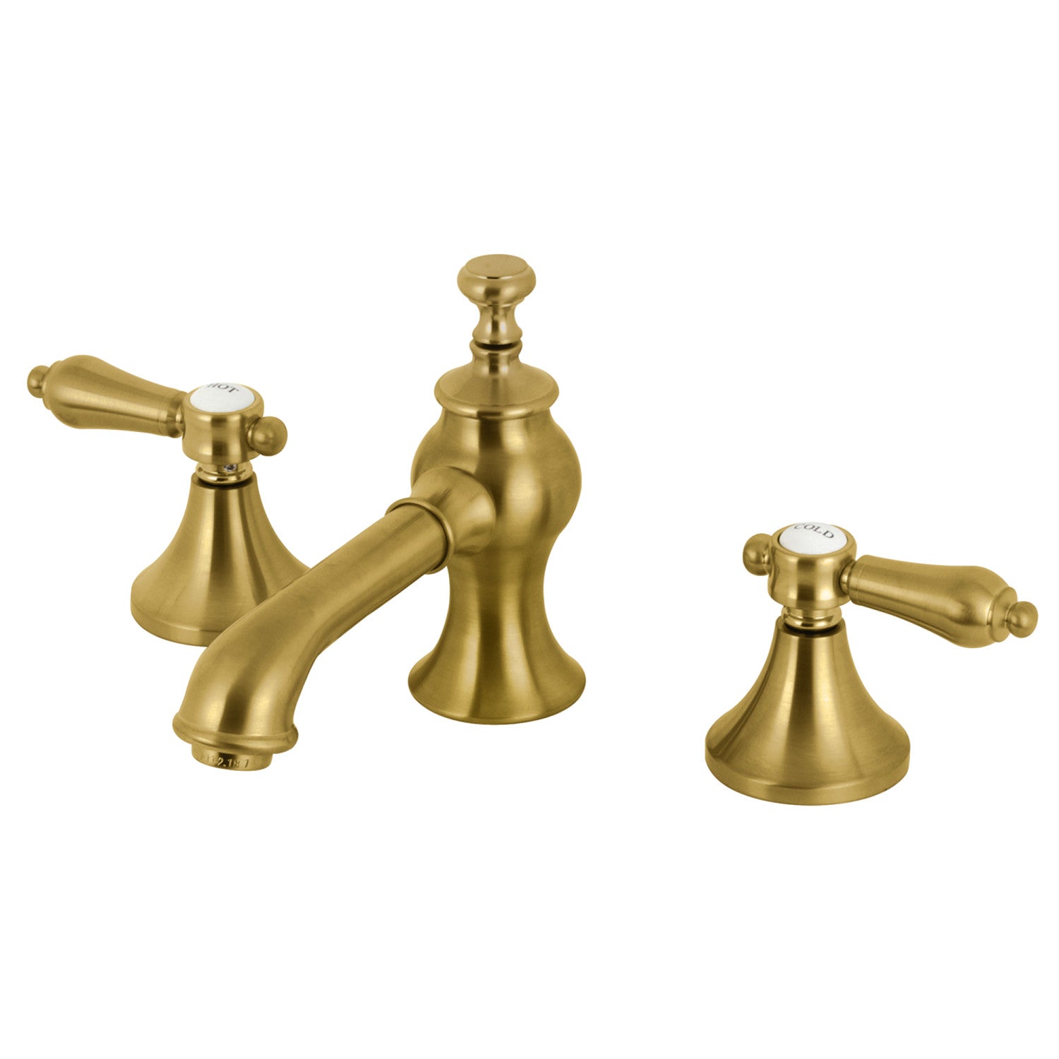 Kingston Tulare KC7067BAL - Heirloom Two-Handle 3-Hole Deck Mount Widespread Bathroom Faucet with Brass Pop-Up, Brushed Brass