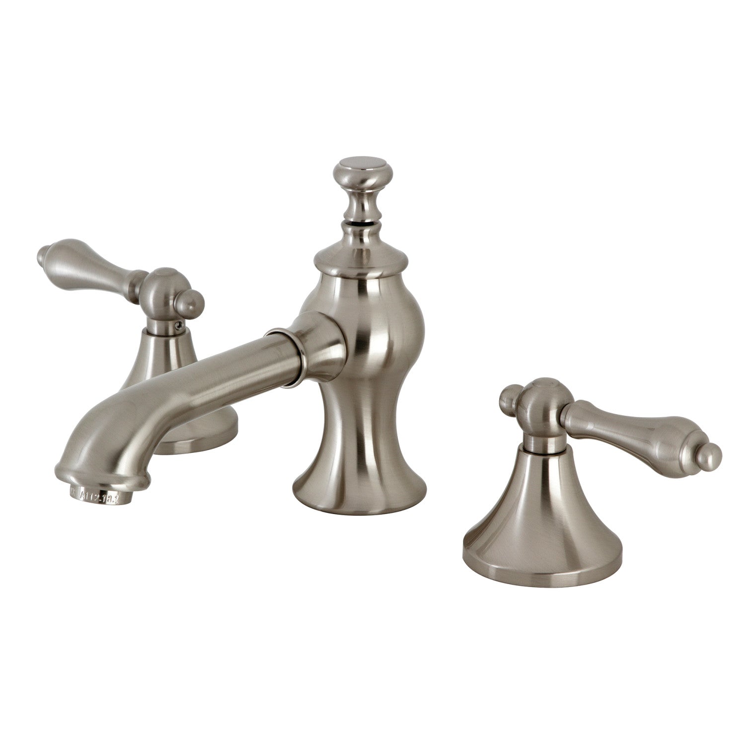 Kingston Tulare KC7068AL - Vintage Two-Handle 3-Hole Deck Mount Widespread Bathroom Faucet with Brass Pop-Up, Brushed Nickel
