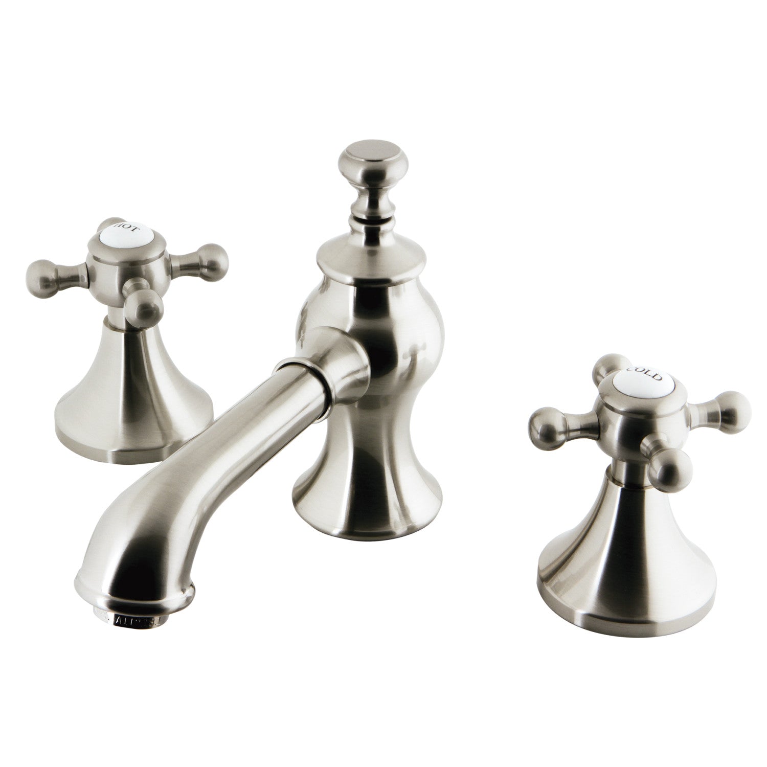Kingston Tulare KC7068BX - English Country Two-Handle 3-Hole Deck Mount Widespread Bathroom Faucet with Brass Pop-Up, Brushed Nickel