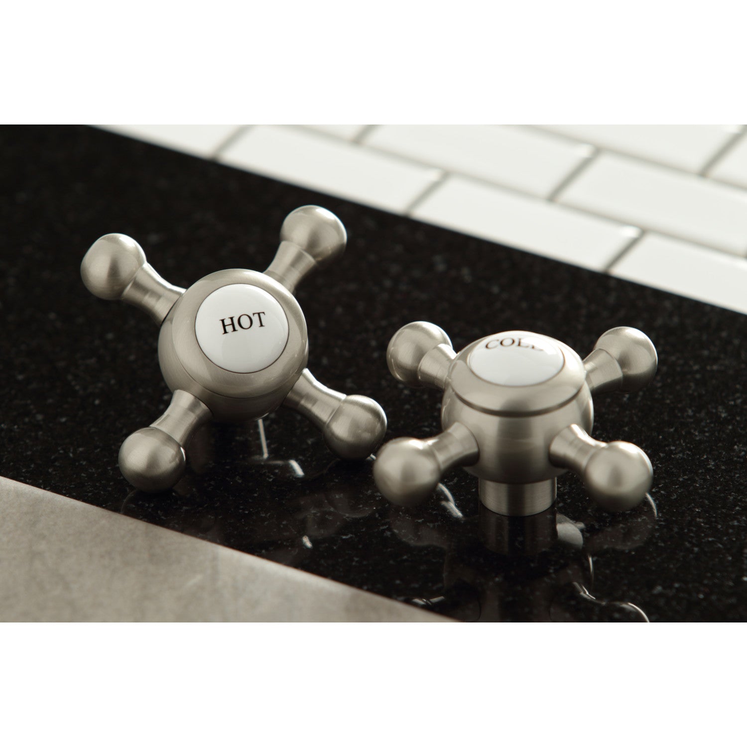 Kingston Tulare KC7068BX - English Country Two-Handle 3-Hole Deck Mount Widespread Bathroom Faucet with Brass Pop-Up, Brushed Nickel — thumbnail 3