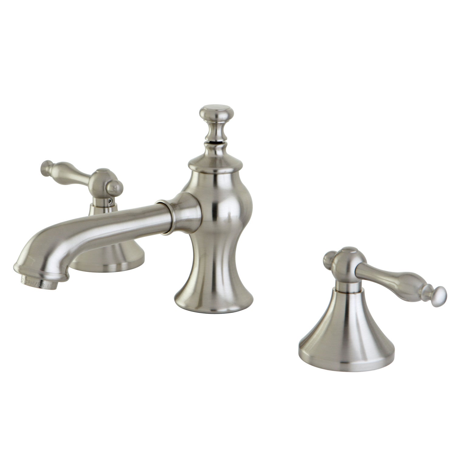 Kingston Tulare KC7068NL - Naples Two-Handle 3-Hole Deck Mount Widespread Bathroom Faucet with Brass Pop-Up, Brushed Nickel