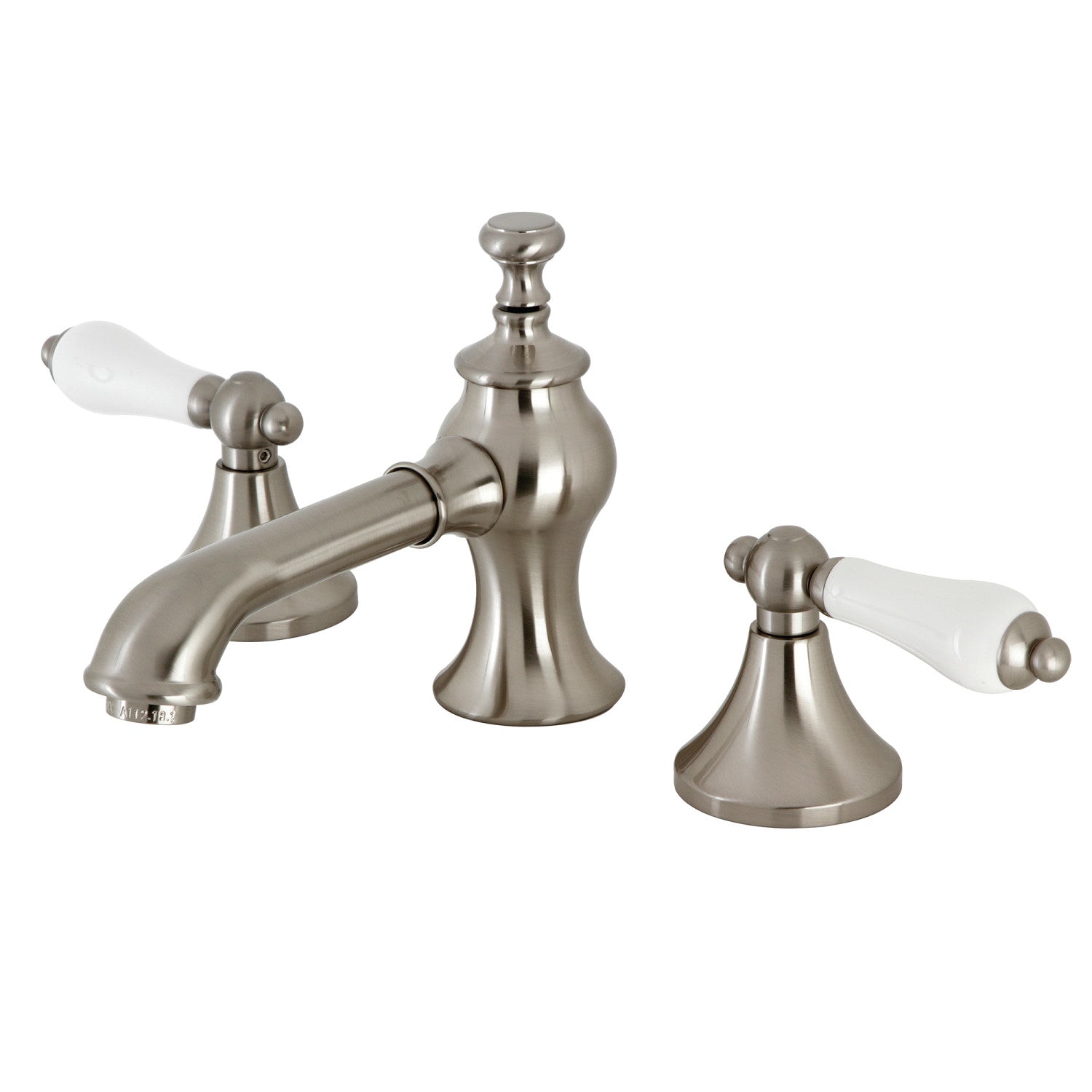 Kingston Tulare KC7068PL - Vintage Two-Handle 3-Hole Deck Mount Widespread Bathroom Faucet with Brass Pop-Up, Brushed Nickel