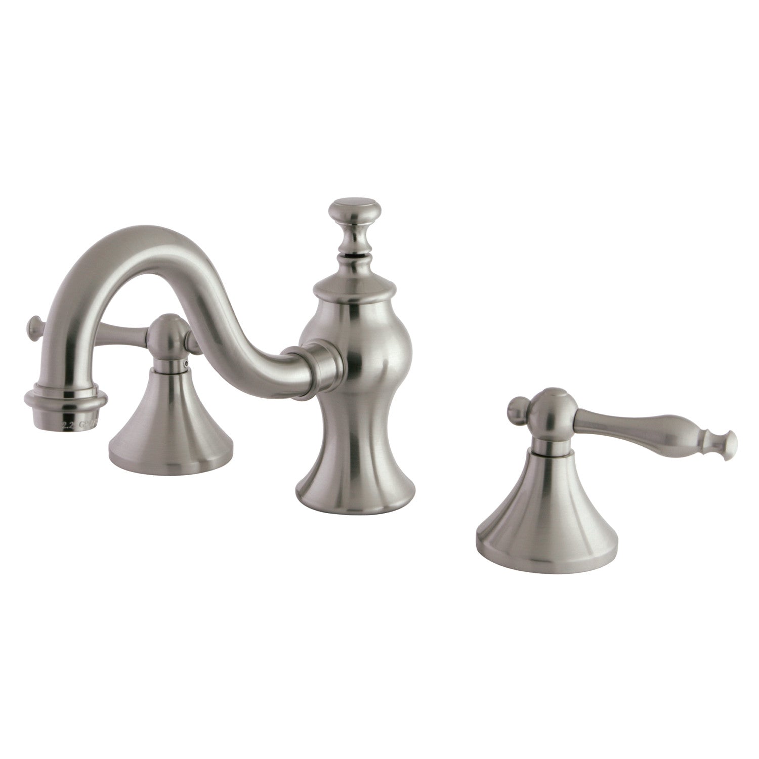 Kingston Heirloom KC7168NL - Naples Two-Handle 3-Hole Deck Mount Widespread Bathroom Faucet with Brass Pop-Up, Brushed Nickel