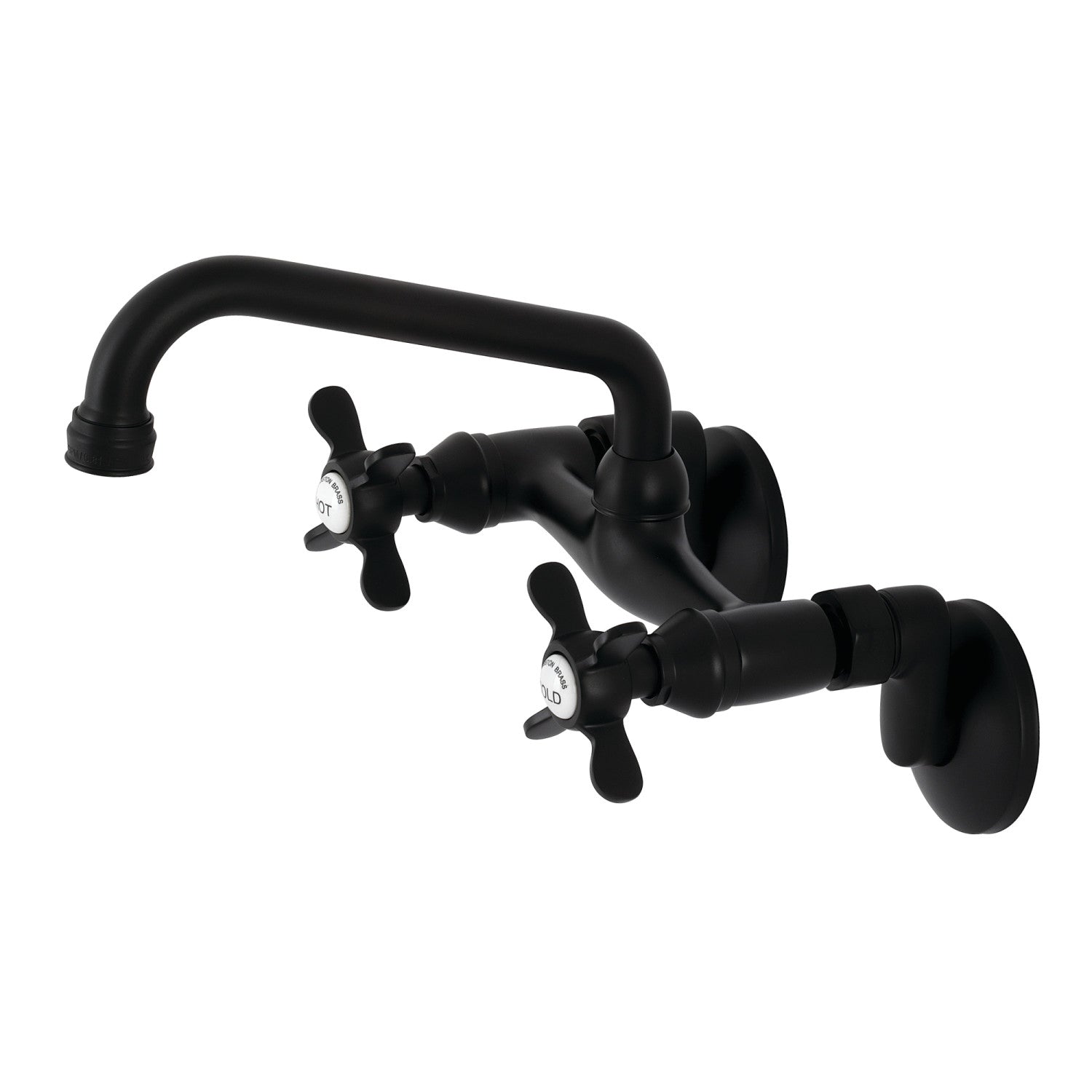 Kingston Heirloom KS113MB - Essex Two-Handle 2-Hole Wall Mount Bridge Kitchen Faucet, Matte Black