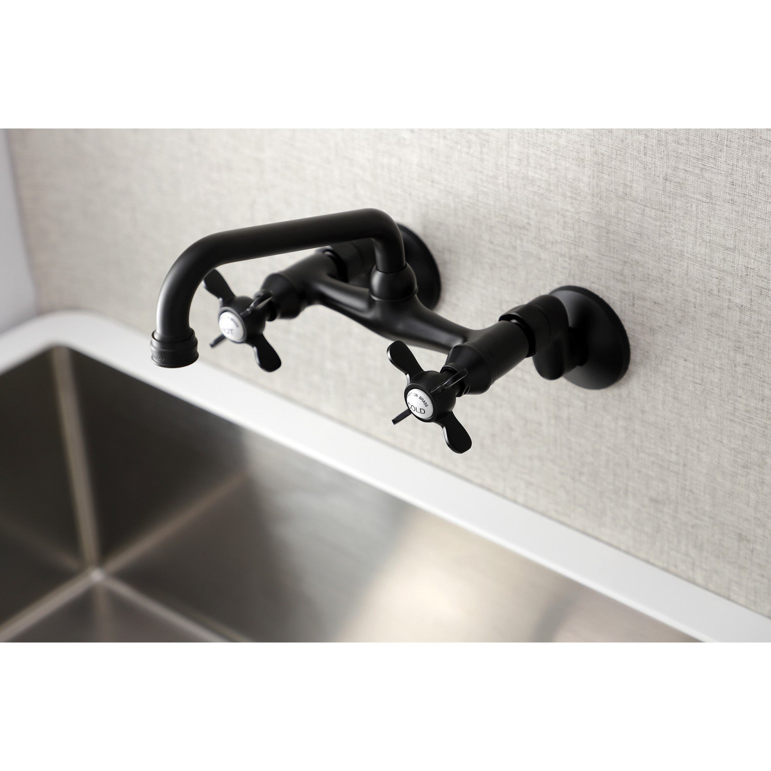 Kingston Heirloom KS113MB - Essex Two-Handle 2-Hole Wall Mount Bridge Kitchen Faucet, Matte Black — thumbnail 2