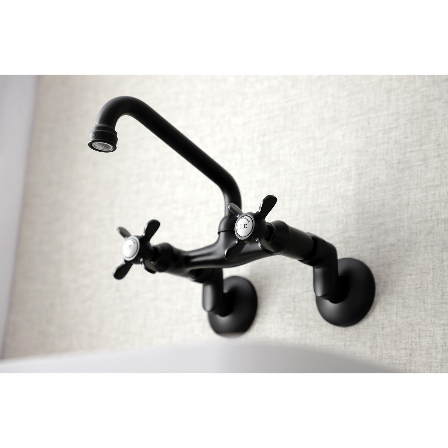 Kingston Heirloom KS113MB - Essex Two-Handle 2-Hole Wall Mount Bridge Kitchen Faucet, Matte Black — thumbnail 3