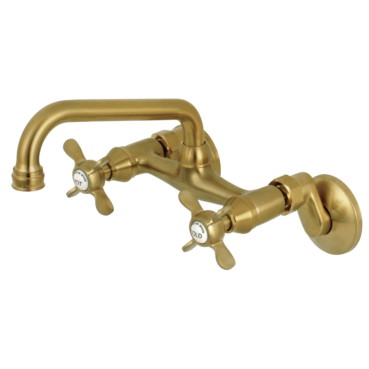 Kingston Heirloom KS113SB - Essex Two-Handle 2-Hole Wall Mount Bridge Kitchen Faucet, Brushed Brass