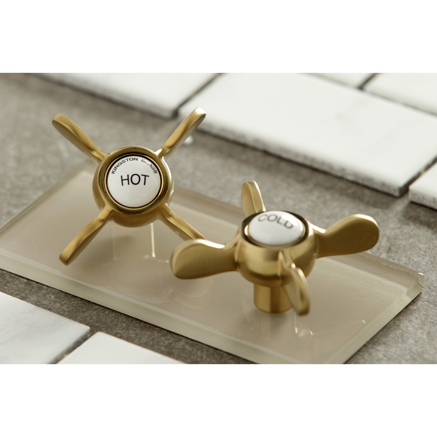 Kingston Heirloom KS113SB - Essex Two-Handle 2-Hole Wall Mount Bridge Kitchen Faucet, Brushed Brass — thumbnail 3