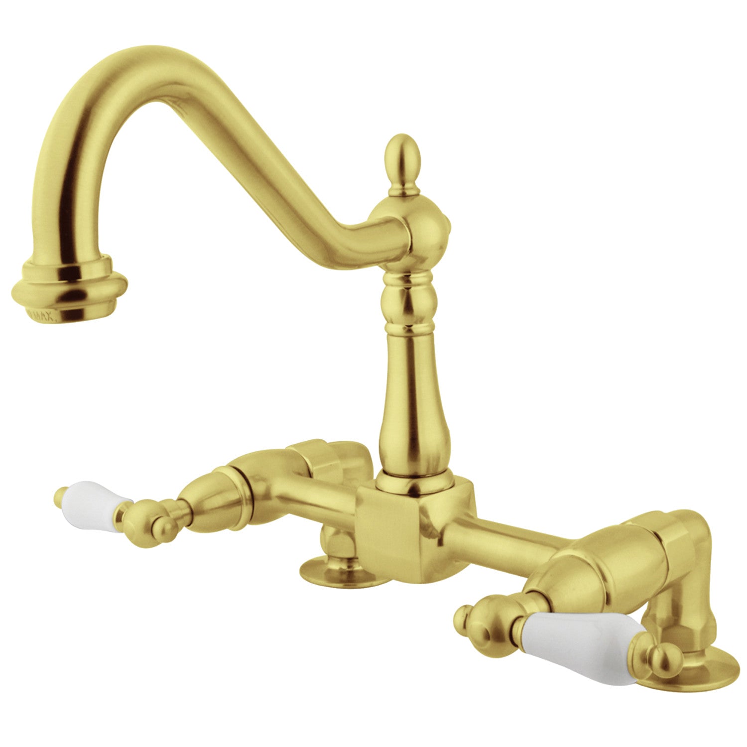 Kingston Heritage KS1142PL Two-Handle 2-Hole Deck Mount Bridge Kitchen Faucet, Polished Brass