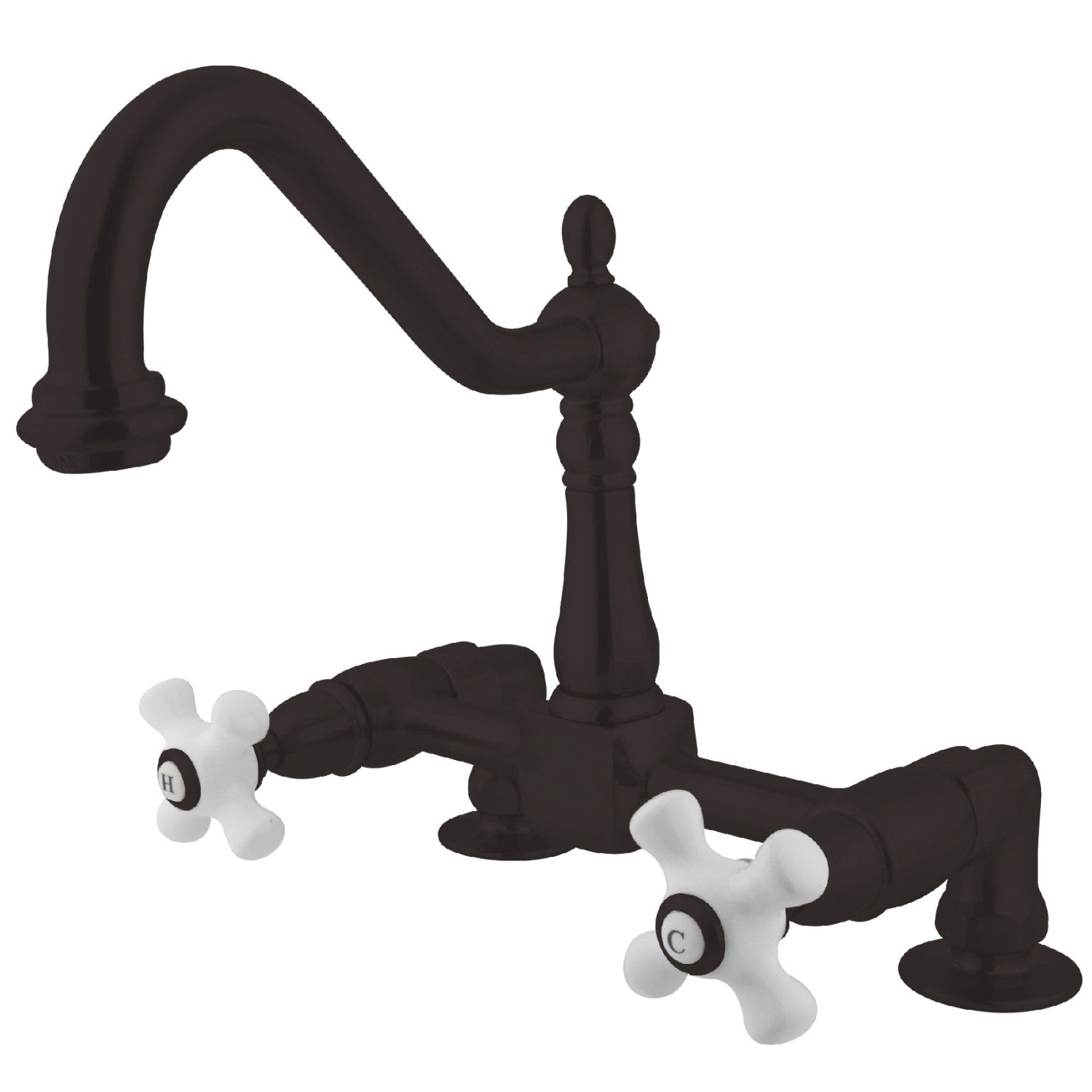 Kingston Heritage KS1145PX Two-Handle 2-Hole Deck Mount Bridge Kitchen Faucet, Oil Rubbed Bronze