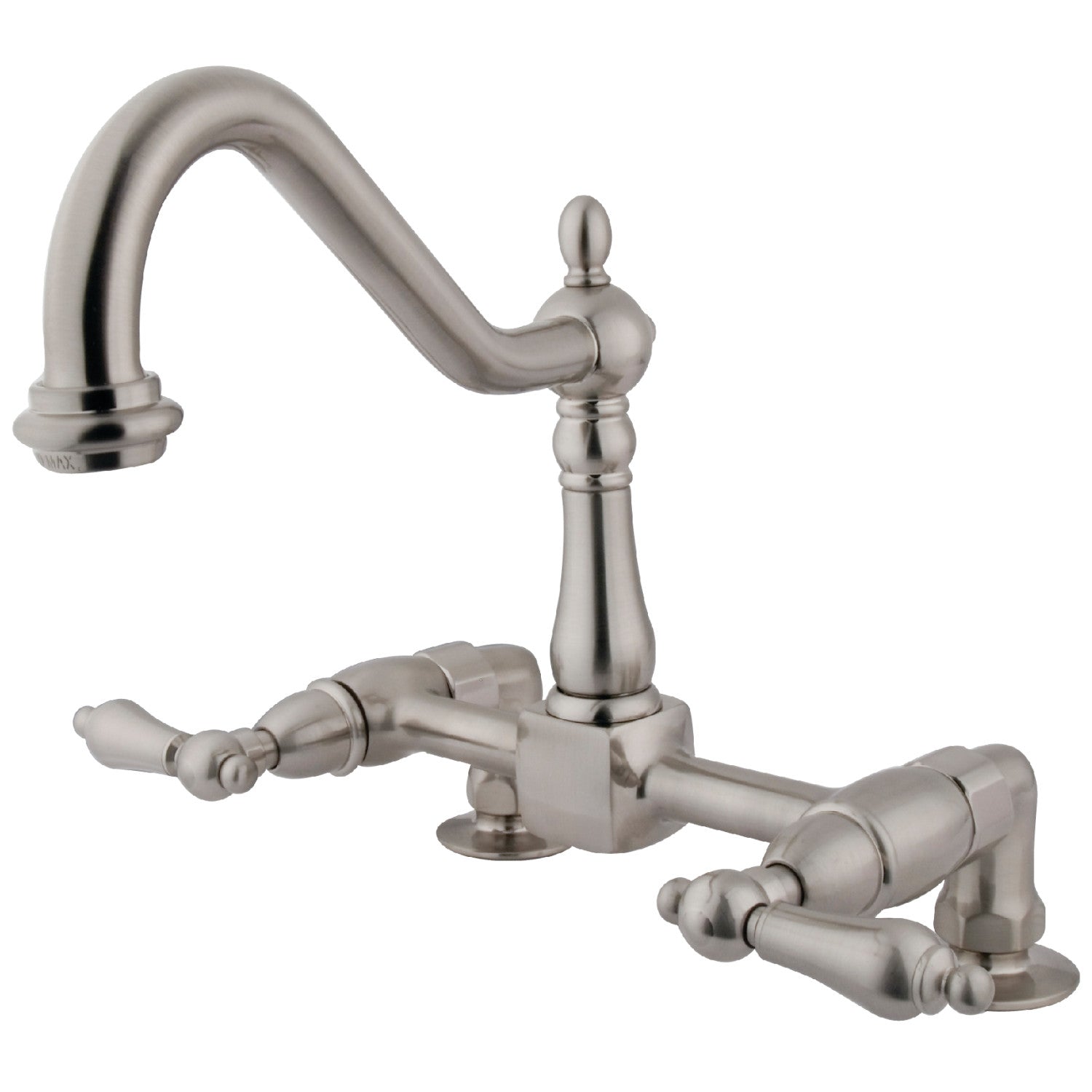 Kingston Heritage KS1148AL Two-Handle 2-Hole Deck Mount Bridge Kitchen Faucet, Brushed Nickel