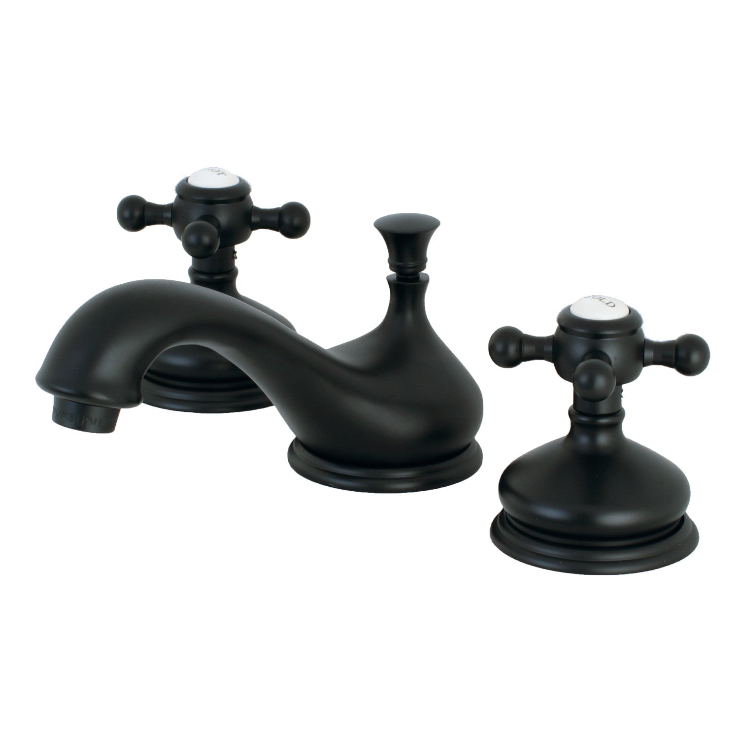 Kingston Heirloom KS1160BX - Vintage Two-Handle 3-Hole Deck Mount Widespread Bathroom Faucet with Brass Pop-Up, Matte Black
