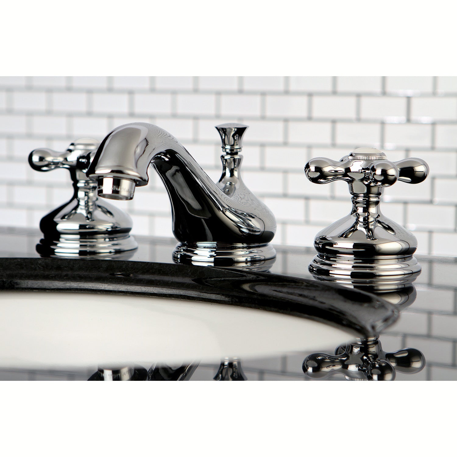 Kingston Heirloom KS1161AX - Heritage Two-Handle 3-Hole Deck Mount Widespread Bathroom Faucet with Brass Pop-Up, Polished Chrome — thumbnail 2