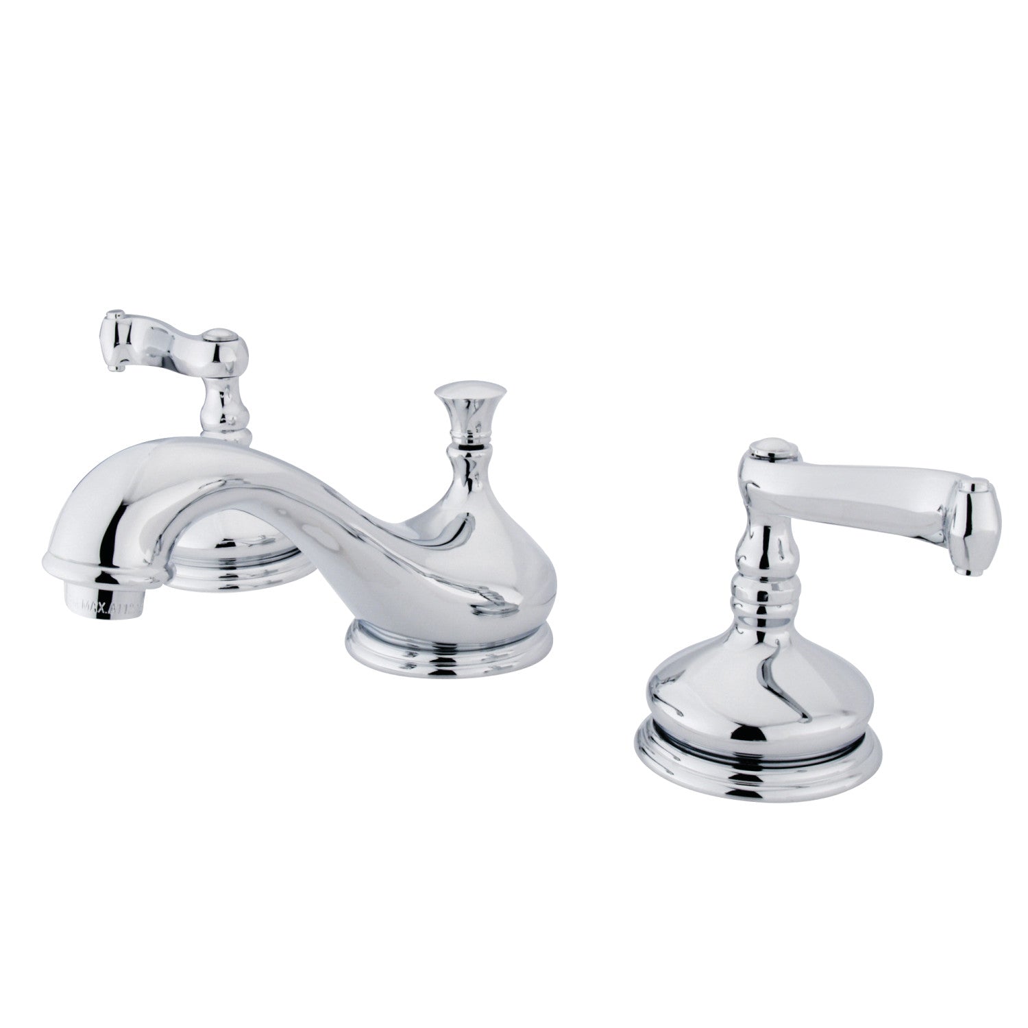 Kingston Tulare KS1161FLTwo-Handle 3-Hole Deck Mount Widespread Bathroom Faucet with Brass Pop-Up, Polished Chrome