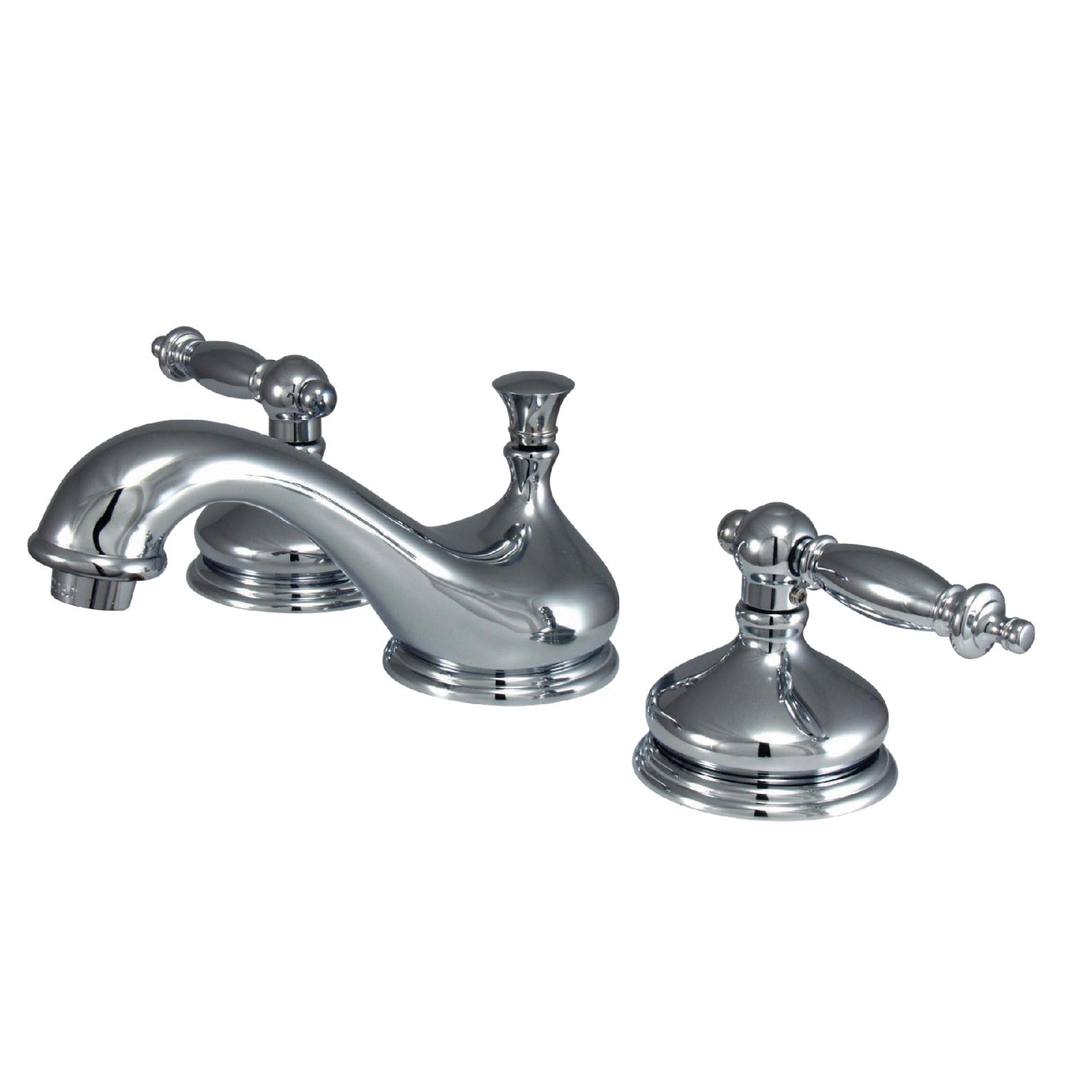 Kingston Tulare KS1161TL - Heritage Two-Handle 3-Hole Deck Mount Widespread Bathroom Faucet with Brass Pop-Up, Polished Chrome