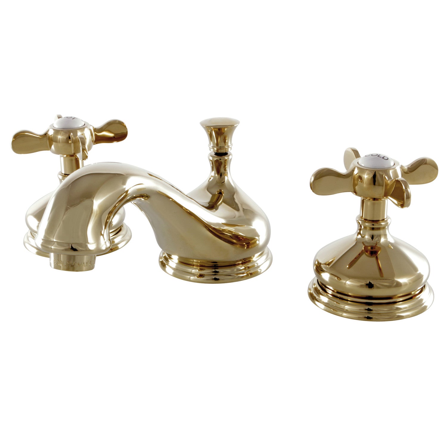 Kingston Heirloom KS1162BEX - Essex Two-Handle 3-Hole Deck Mount Widespread Bathroom Faucet with Brass Pop-Up, Polished Brass