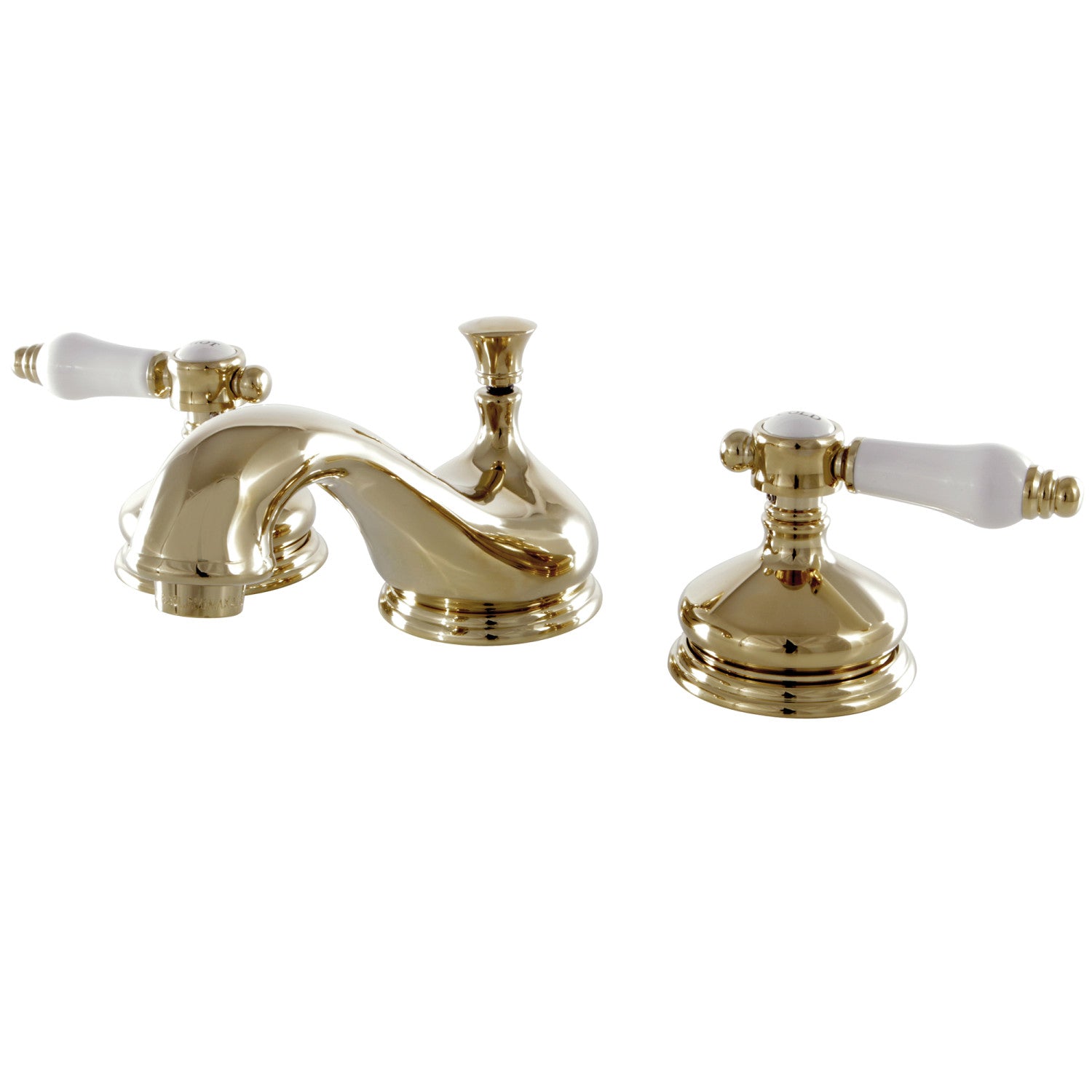 Kingston Heirloom KS1162BPL - Bel-Air Two-Handle 3-Hole Deck Mount Widespread Bathroom Faucet with Brass Pop-Up, Polished Brass