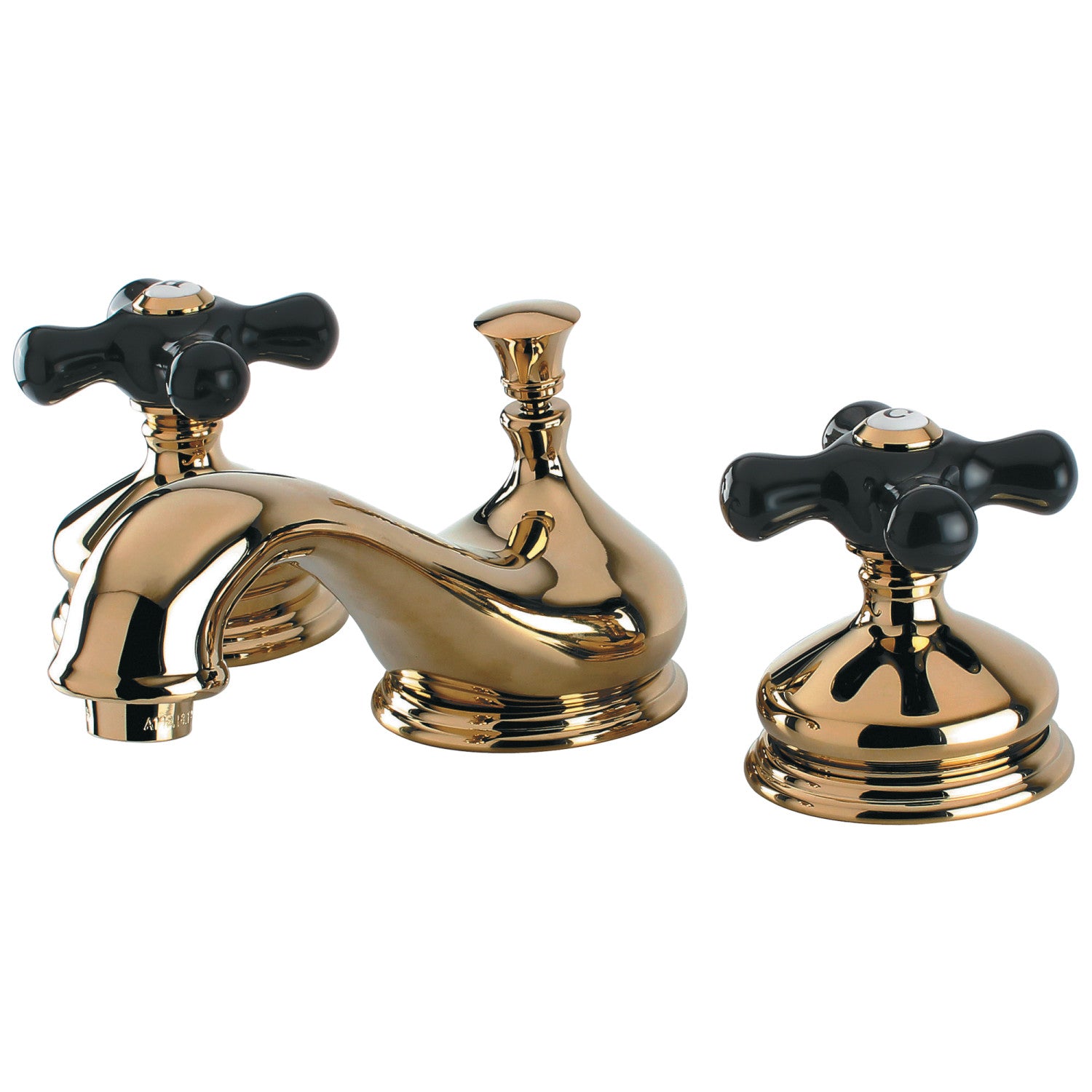Kingston Heirloom KS1162PKX - Duchess Two-Handle 3-Hole Deck Mount Widespread Bathroom Faucet with Brass Pop-Up, Polished Brass