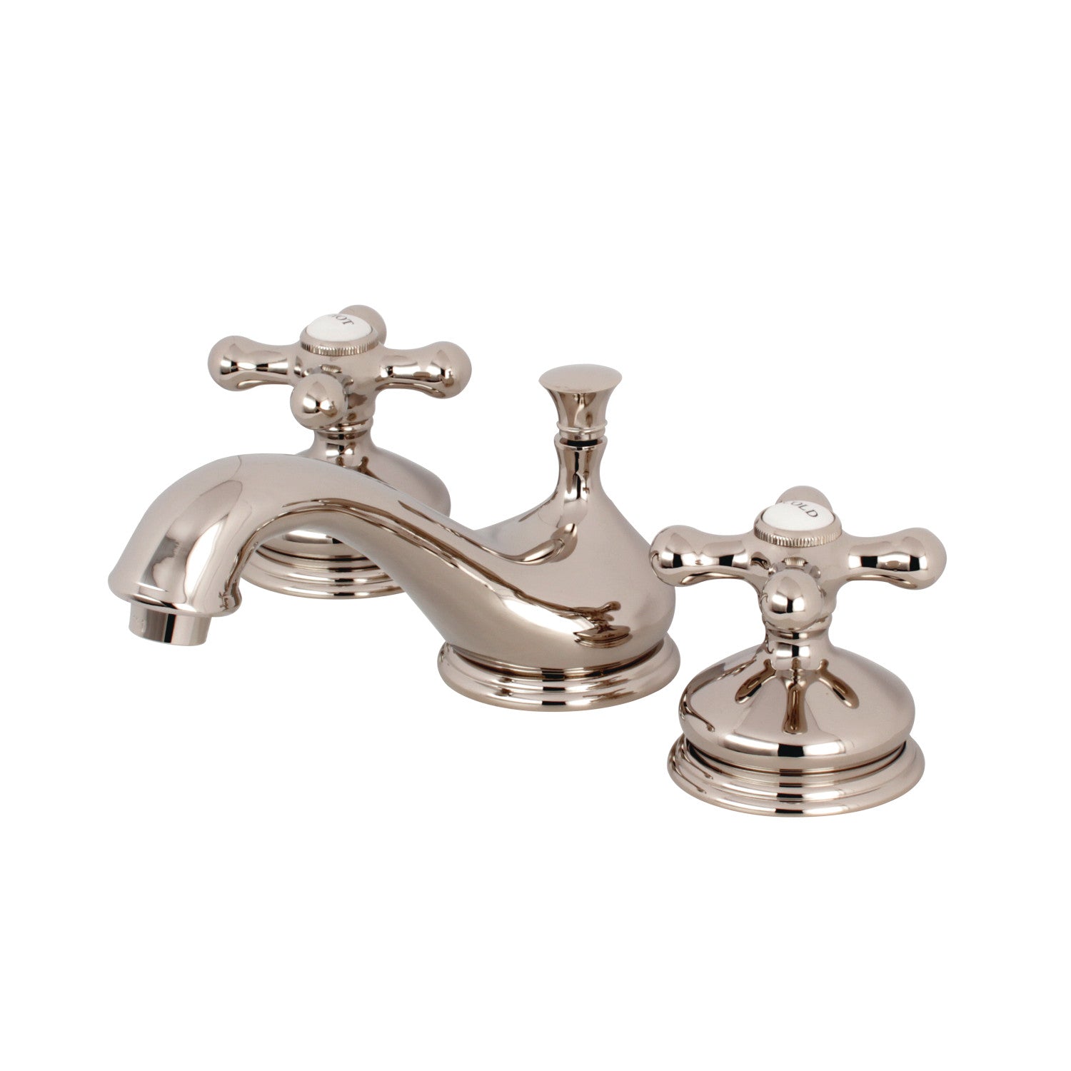 Kingston Heirloom KS1166AX - Heritage Two-Handle 3-Hole Deck Mount Widespread Bathroom Faucet with Brass Pop-Up, Polished Nickel