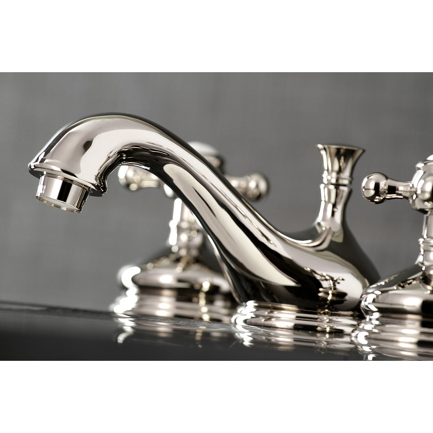 Kingston Heirloom KS1166BX - Vintage Two-Handle 3-Hole Deck Mount Widespread Bathroom Faucet with Brass Pop-Up, Polished Nickel — thumbnail 3