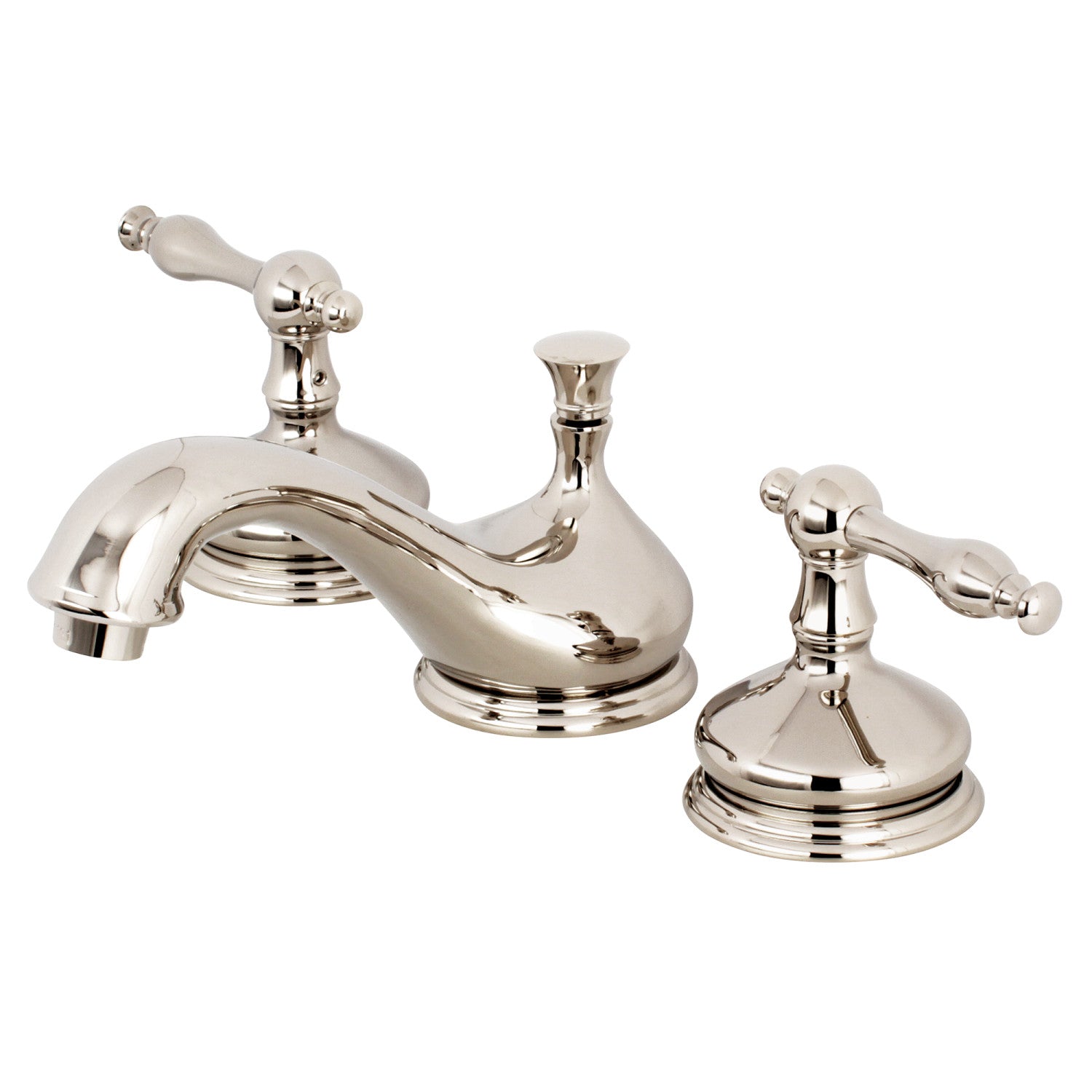 Kingston Heirloom KS1166NL - Heritage Two-Handle 3-Hole Deck Mount Widespread Bathroom Faucet with Brass Pop-Up, Polished Nickel