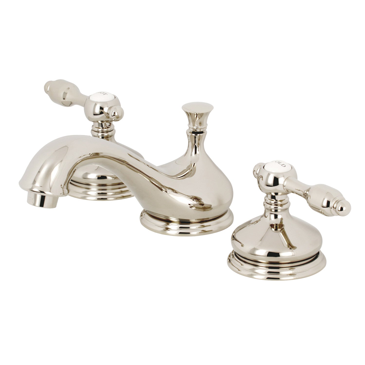 Kingston Heirloom KS1166TAL - Tudor Two-Handle 3-Hole Deck Mount Widespread Bathroom Faucet with Brass Pop-Up, Polished Nickel