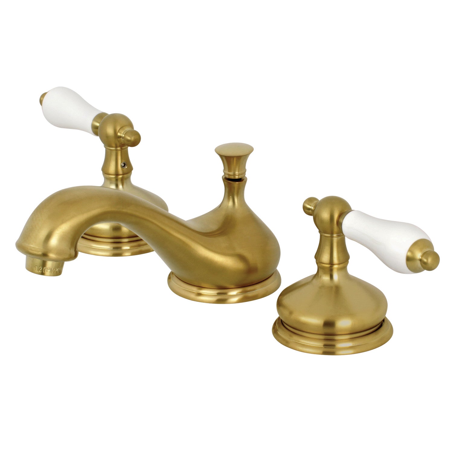 Kingston Heirloom KS1167PL - Heritage Two-Handle 3-Hole Deck Mount Widespread Bathroom Faucet with Brass Pop-Up, Brushed Brass