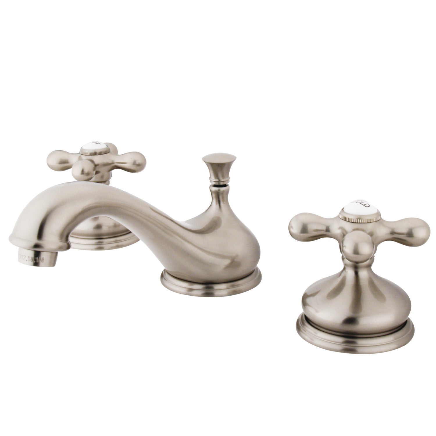 Kingston Heirloom KS1168AX - Heritage Two-Handle 3-Hole Deck Mount Widespread Bathroom Faucet with Brass Pop-Up, Brushed Nickel