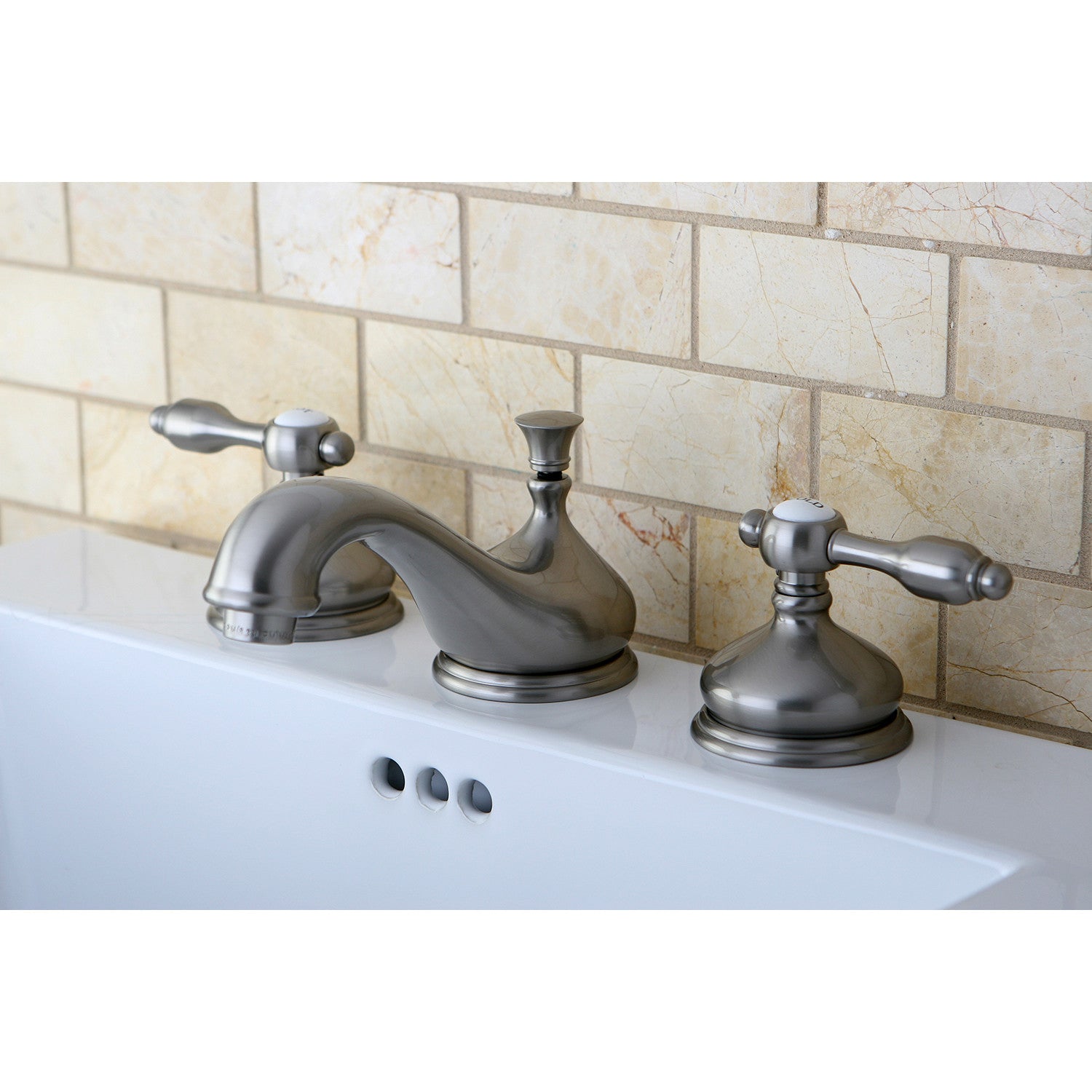 Kingston Heirloom KS1168TAL - Tudor Two-Handle 3-Hole Deck Mount Widespread Bathroom Faucet with Brass Pop-Up, Brushed Nickel — thumbnail 2