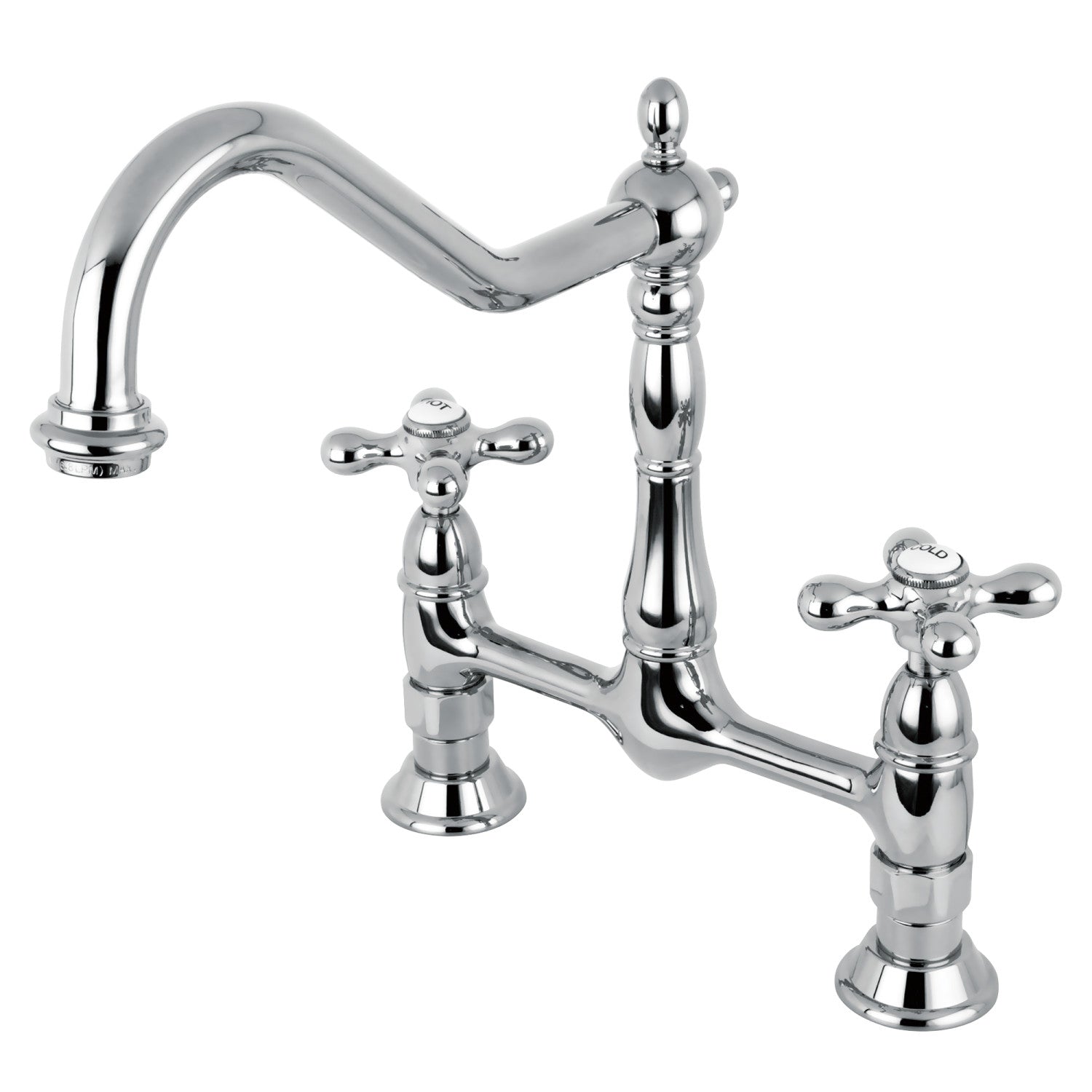 Kingston Heirloom KS1171AX - Heritage Two-Handle 2-Hole Deck Mount Bridge Kitchen Faucet, Polished Chrome