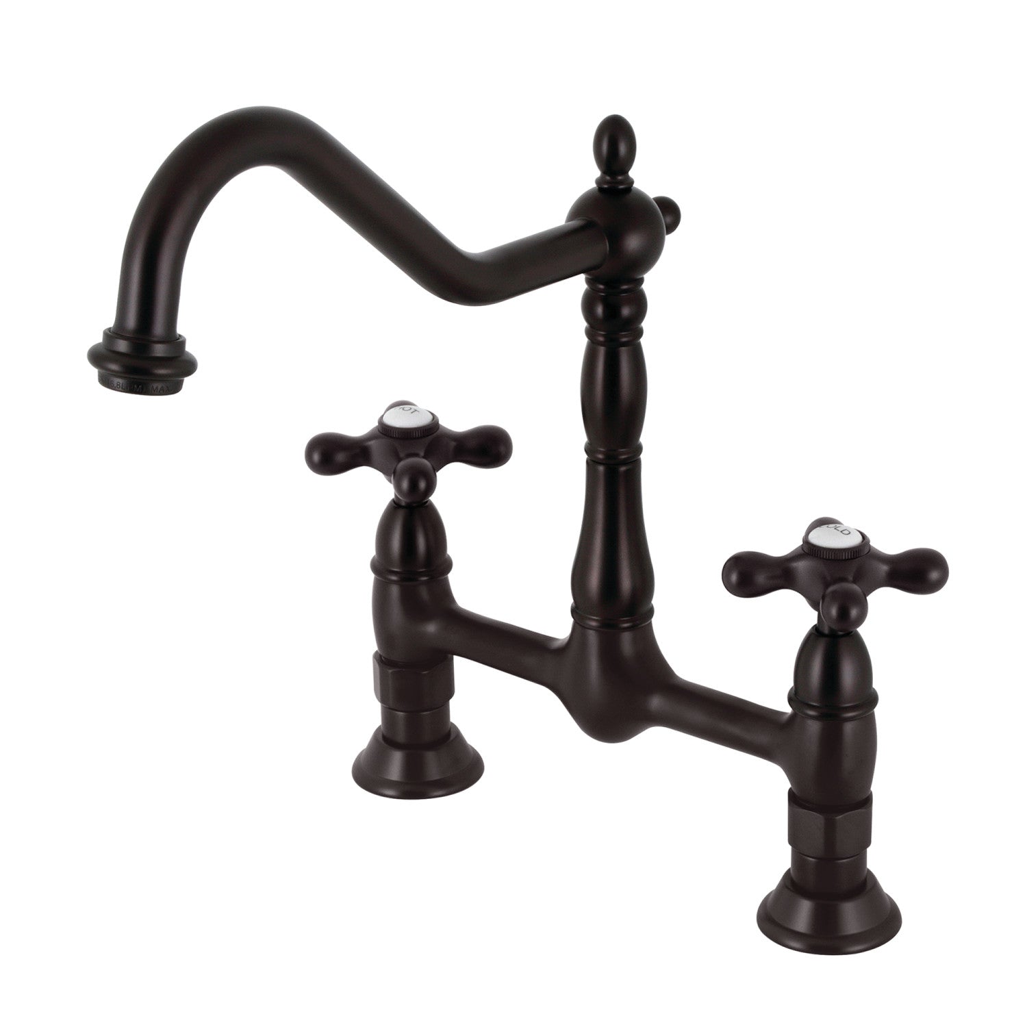 Kingston Heirloom KS1175AX - Heritage Two-Handle 2-Hole Deck Mount Bridge Kitchen Faucet, Oil Rubbed Bronze