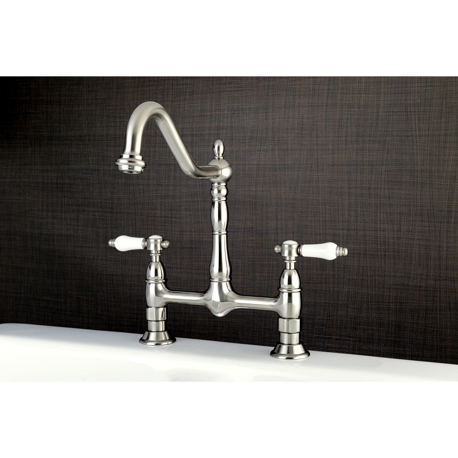 Kingston Heirloom KS1178BPL - Bel-Air Two-Handle 2-Hole Deck Mount Bridge Kitchen Faucet, Brushed Nickel — thumbnail 2