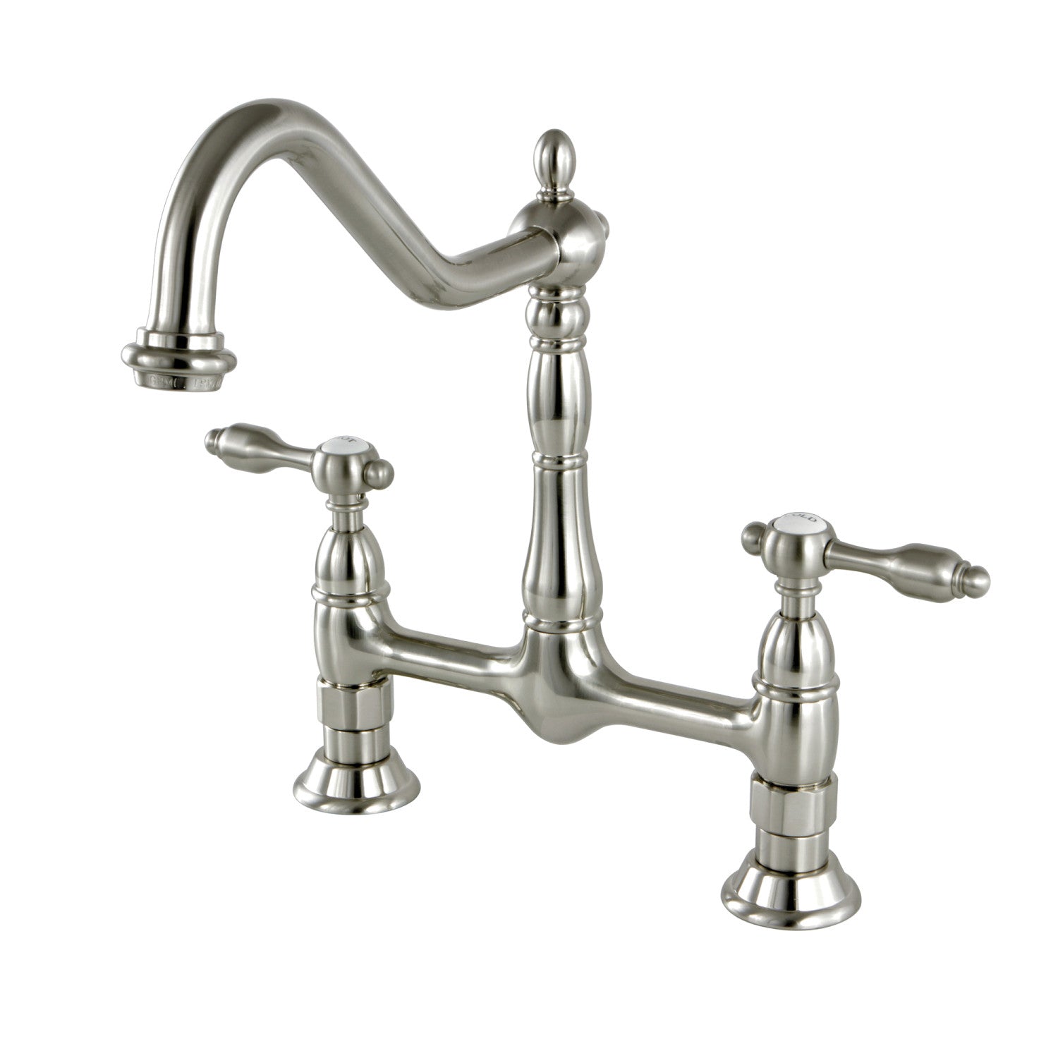 Kingston Heirloom KS1178TAL - Tudor Two-Handle 2-Hole Deck Mount Bridge Kitchen Faucet, Brushed Nickel — image 1