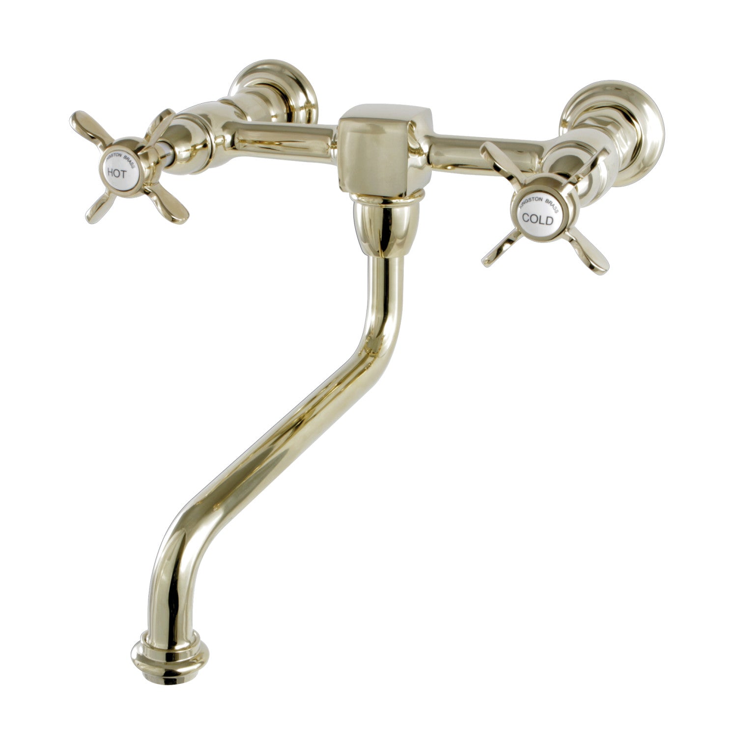 Kingston Heirloom KS1212BEX - Essex Double-Handle 2-Hole Wall Mount Bathroom Faucet, Polished Brass