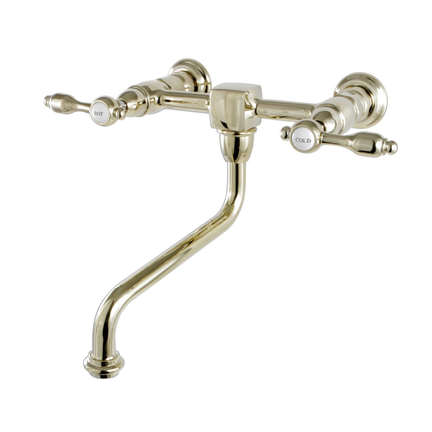 Kingston Heirloom KS1212TAL - Tudor Double-Handle 2-Hole Wall Mount Bathroom Faucet, Polished Brass