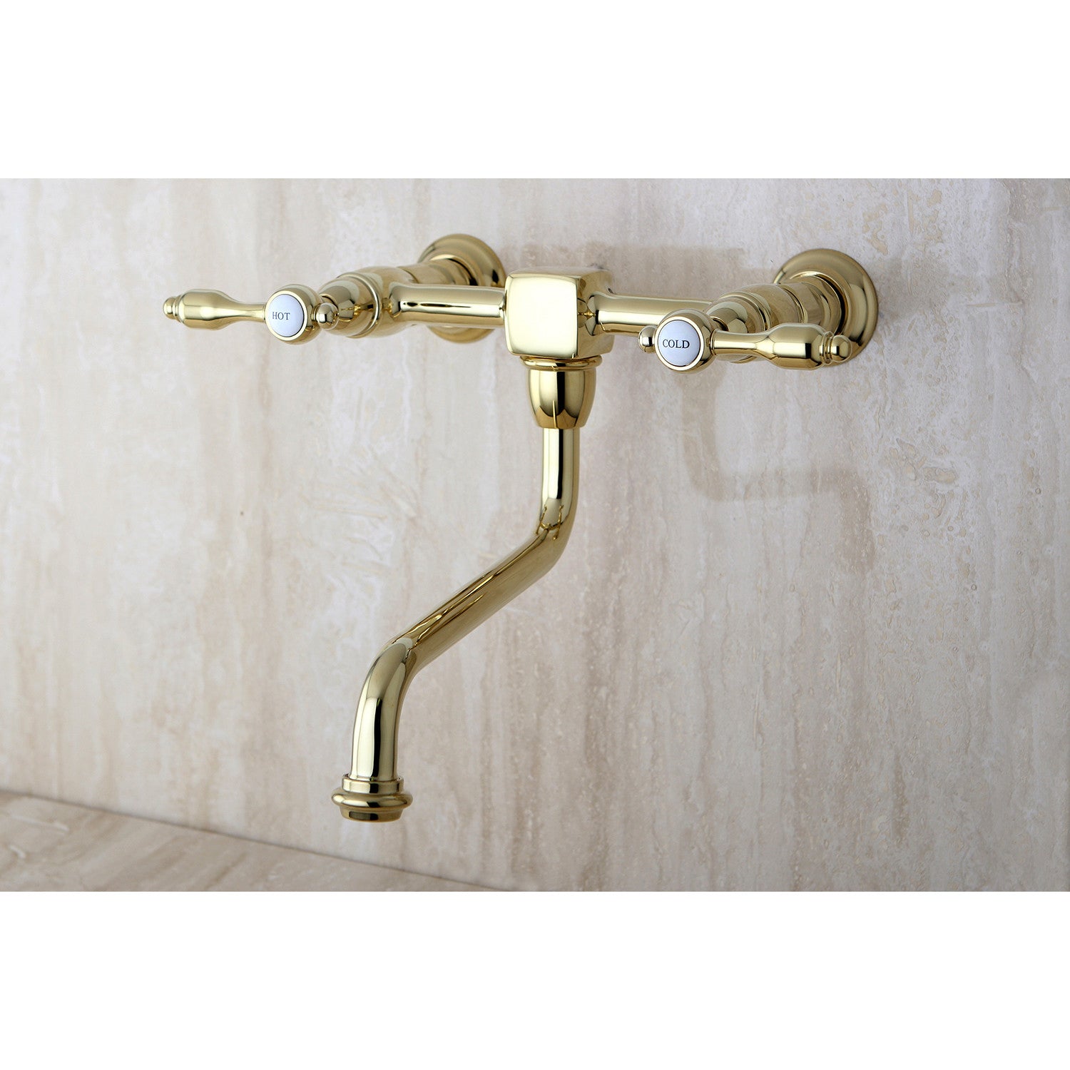 Kingston Heirloom KS1212TAL - Tudor Double-Handle 2-Hole Wall Mount Bathroom Faucet, Polished Brass — thumbnail 2